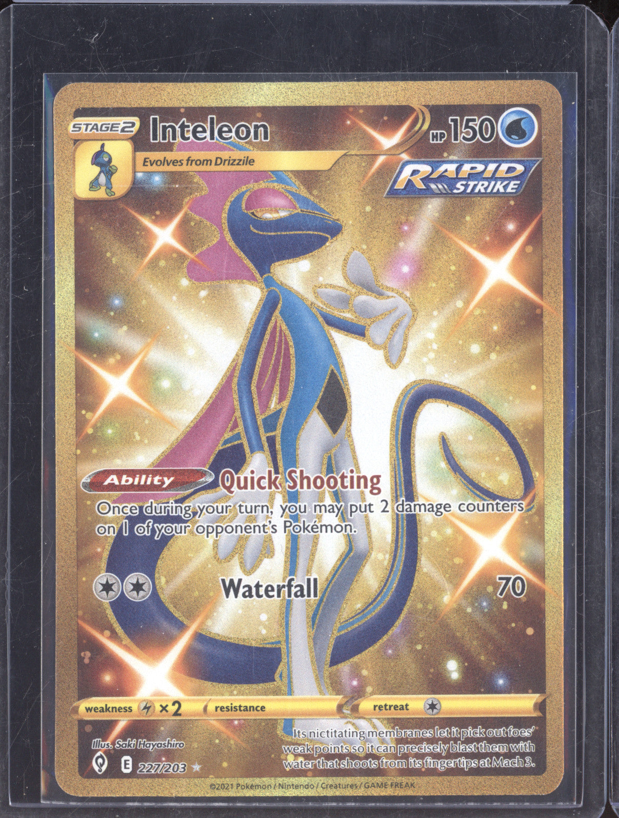 Inteleon 2021 Pokemon Evolving Skies 227/203 Gold Secret Rare
