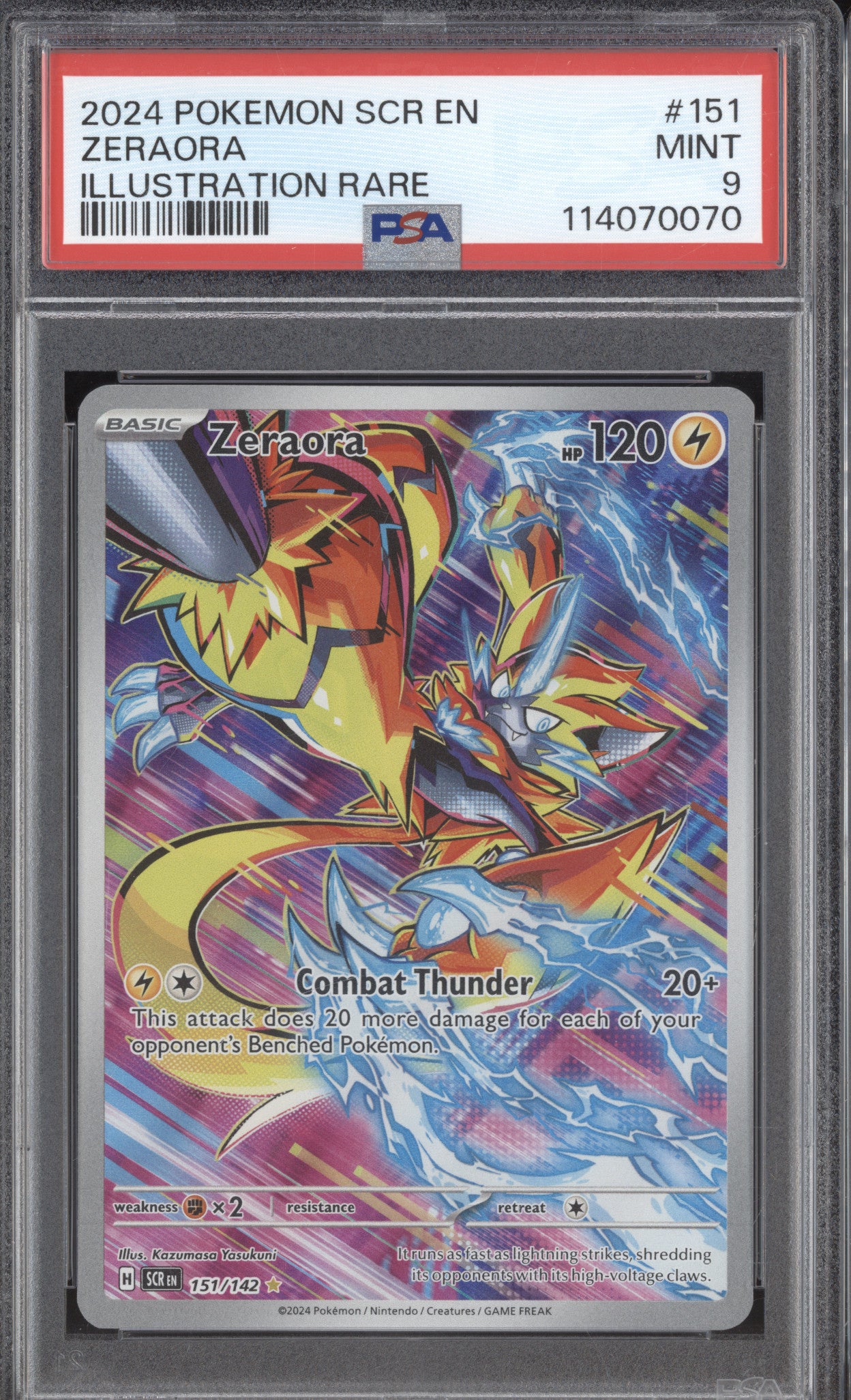 Zeraora 2024 Pokemon Stellar Crown SCR 151/142 Illustration Rare PSA 9
