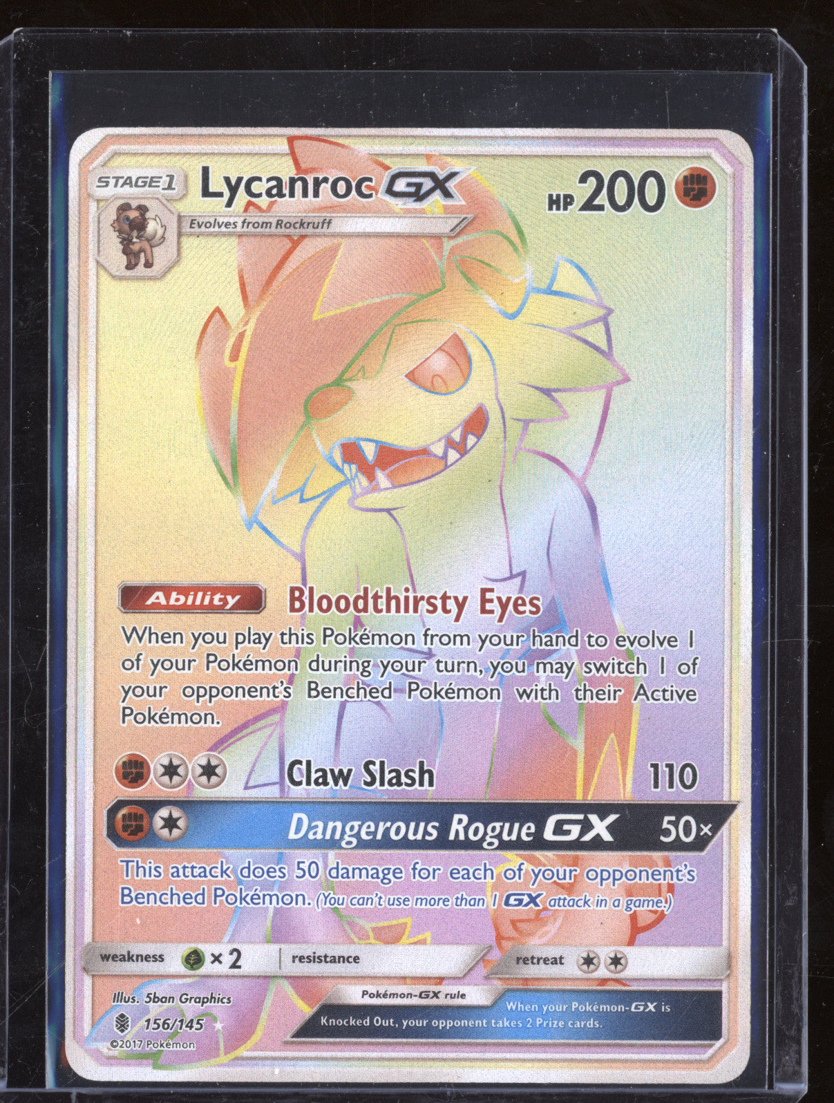 2017 Pokemon Guardians Rising 156/145 Lycanroc GX Secret Rare