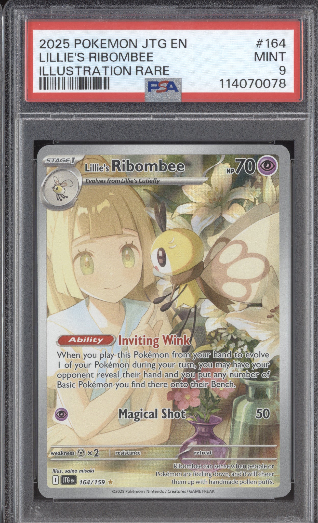 Lillie's Ribombee Pokemon Journey Together JTG 164/159 Illustration Rare PSA 9