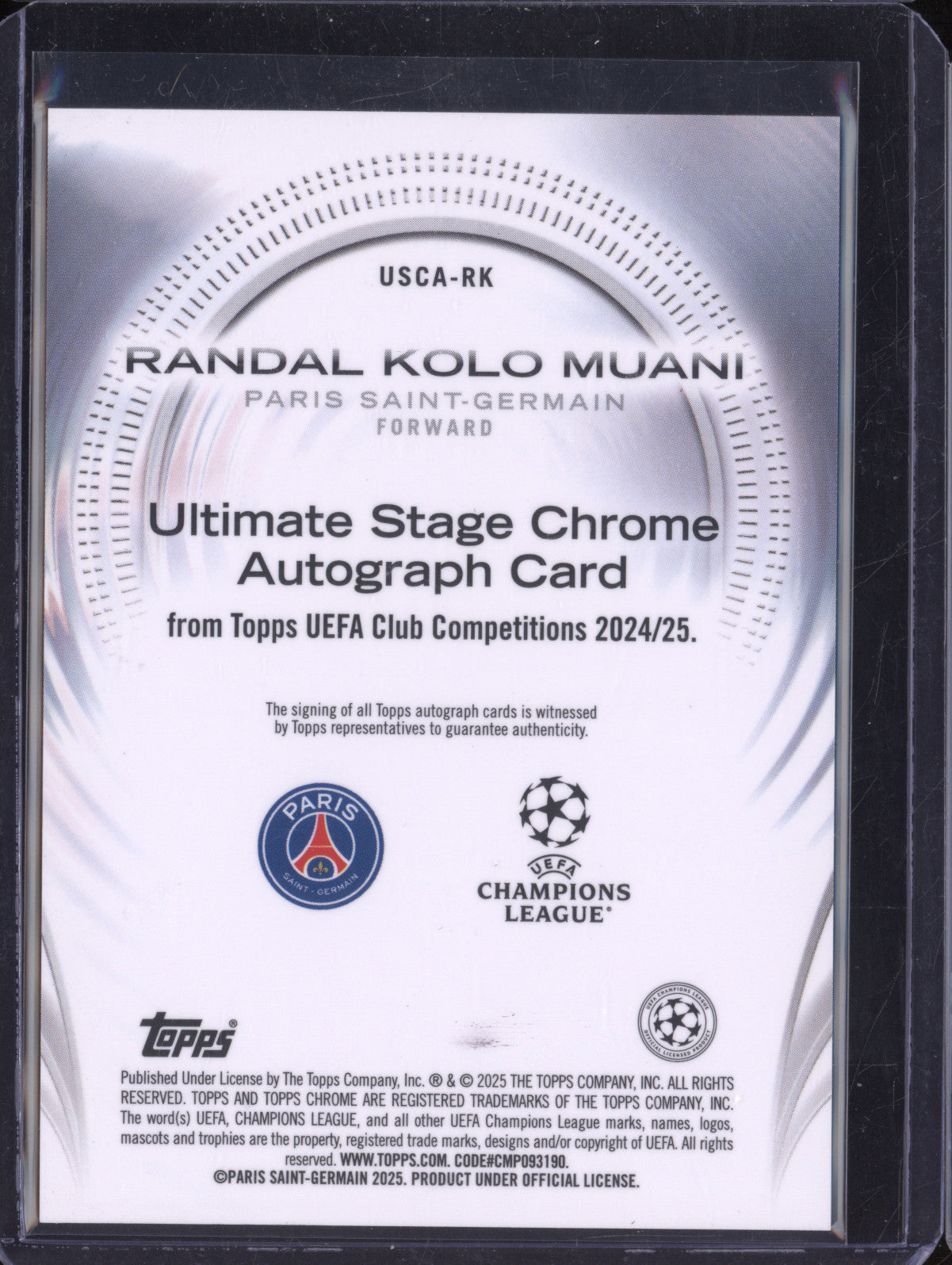 Randal Kolo Muani 2024-25 Topps UEFA CC USCA-RK Ultimate Stage Chrome Auto