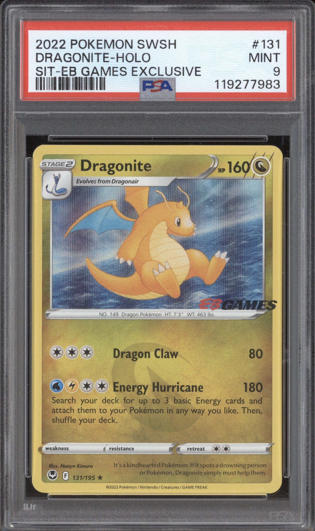 Dragonite 2022 Pokemon Sword & Shield Promo 131/195 EB Games Holo Promo PSA 9