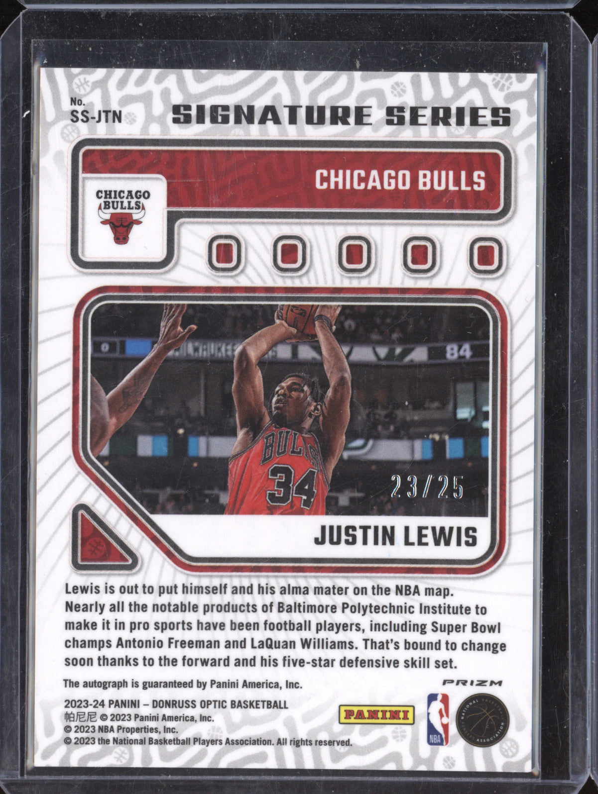 Justin Lewis 2023-24 Panini Donruss Optic SS-JTN Signature Series Blue RC 23/25