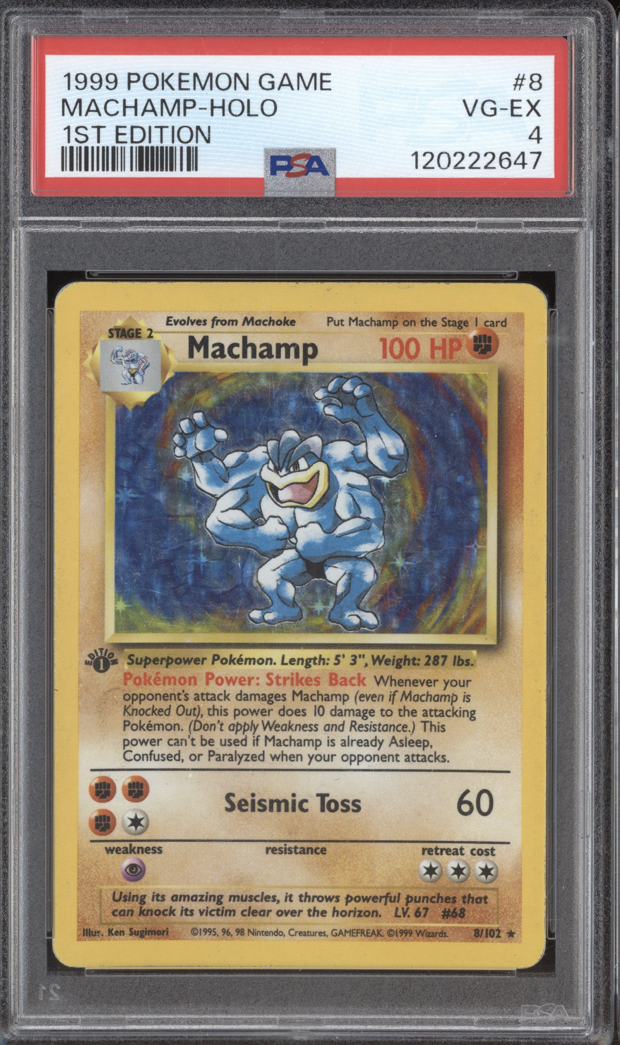 Machamp 1999 Pokemon Base Set 8/102 1st Edition Holo Rare PSA 4