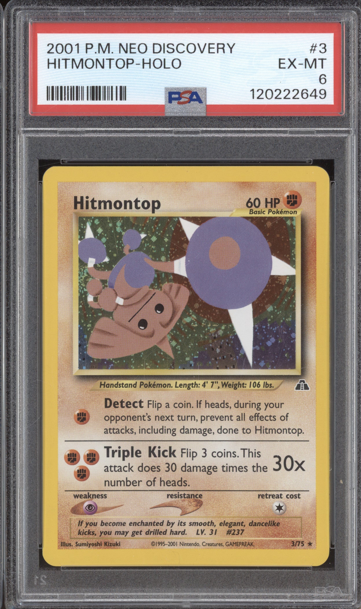 Hitmontop 2001 Pokemon Neo Discovery 3/75 Holo Rare PSA 6