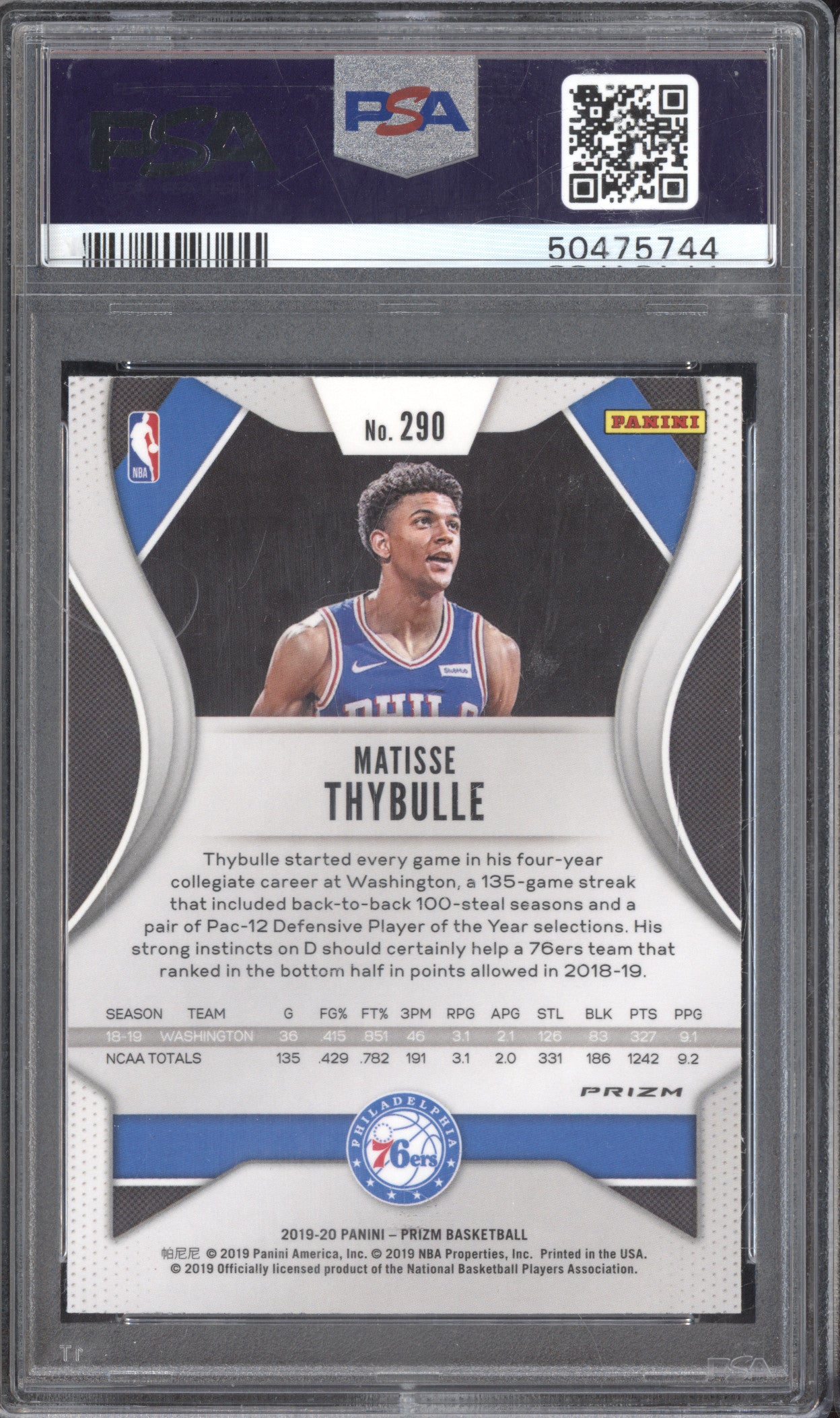 Matisse Thybulle 2019-20 Panini Prizm 290 Silver RC PSA 9