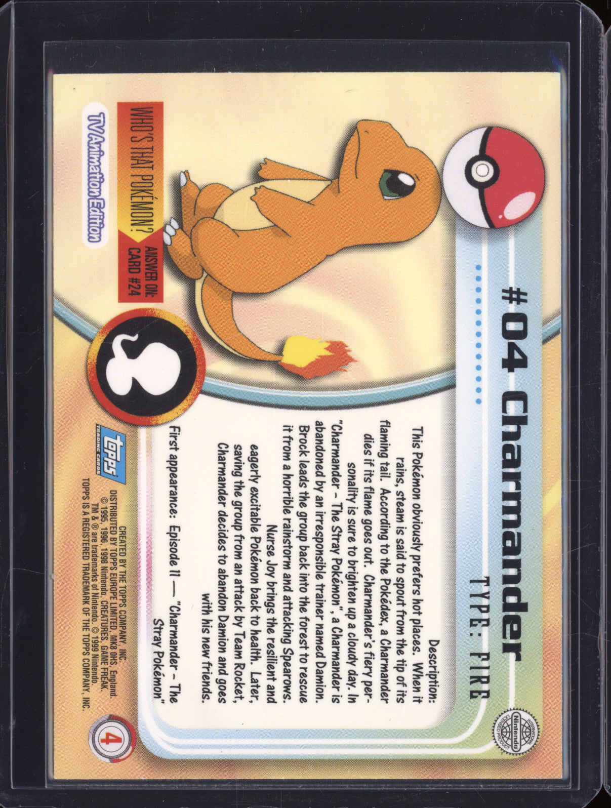 Charmander 1999 Pokemon Topps 4 Blue Logo