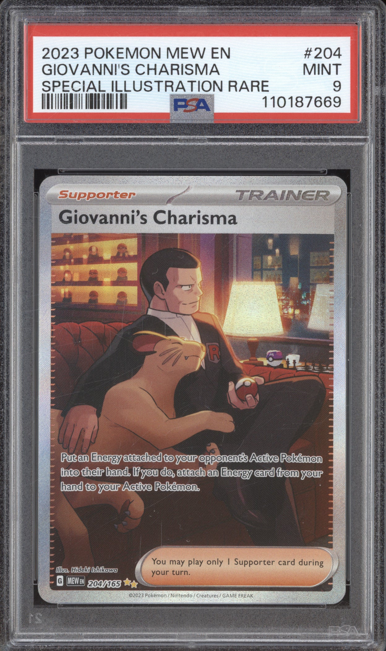 Giovanni's Charisma 2023 Pokemon 151 MEW 204/165 Special Illustration Rare PSA 9