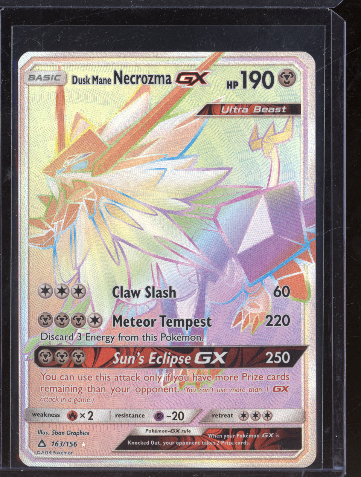 2018 Pokemon TCG Ultra Prism 163/156 Dusk Mane Necrozma GX Secret Rare