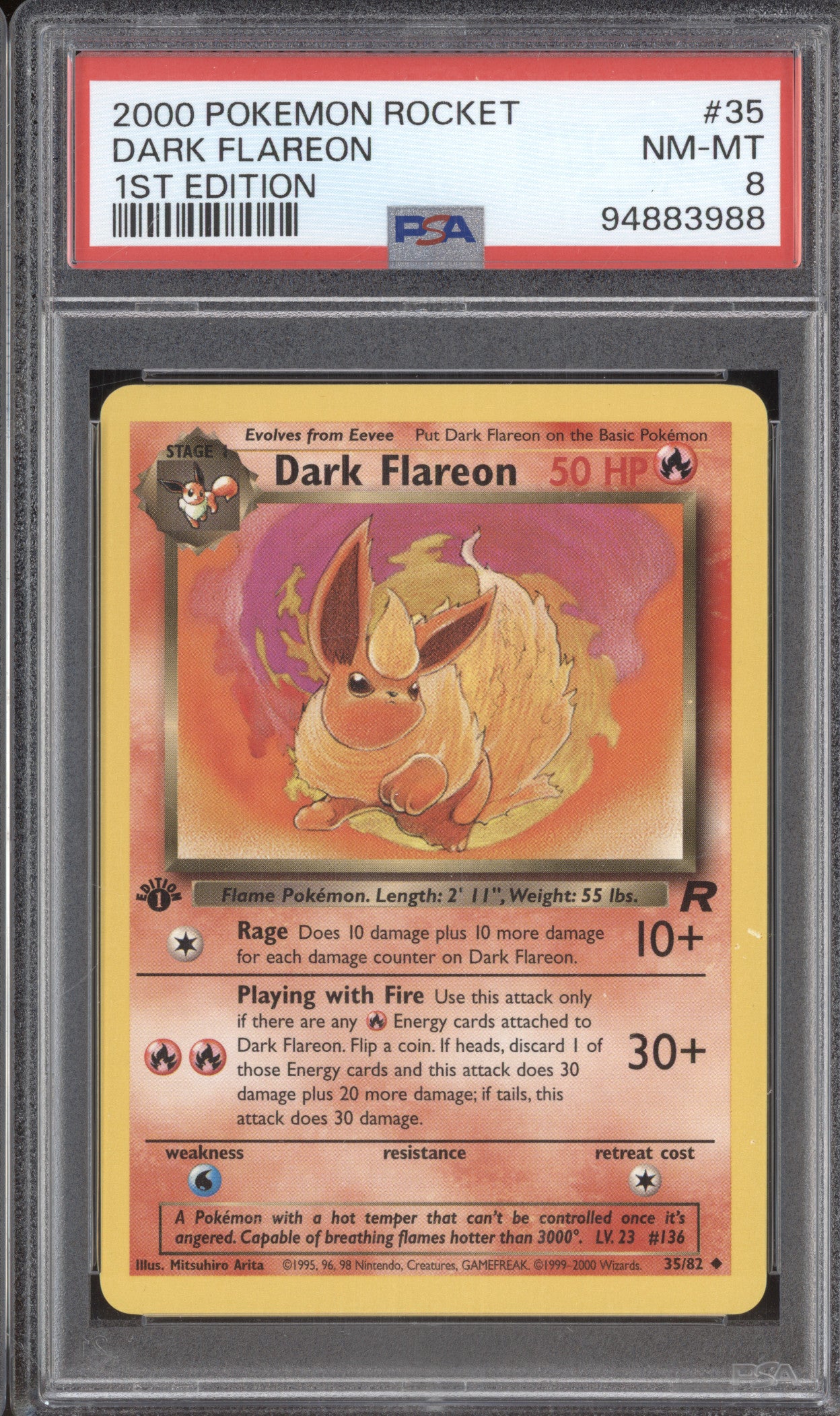Dark Flareon 2000 Pokemon Team Rocket 35/82 1st Edition PSA 8