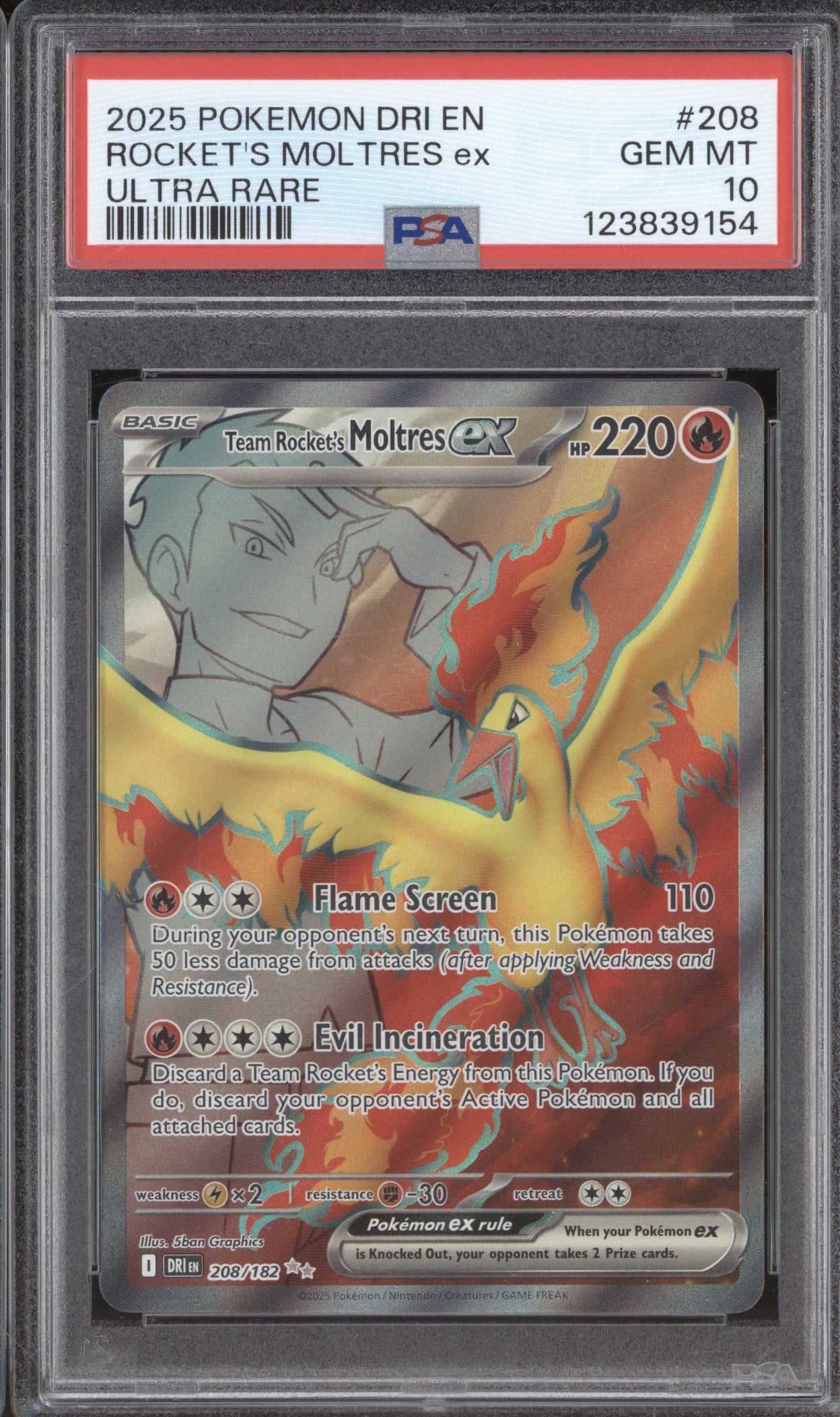 Team Rocket's Moltres ex Pokemon Destined Rivals DRI 208/182 Ultra Rare PSA 10