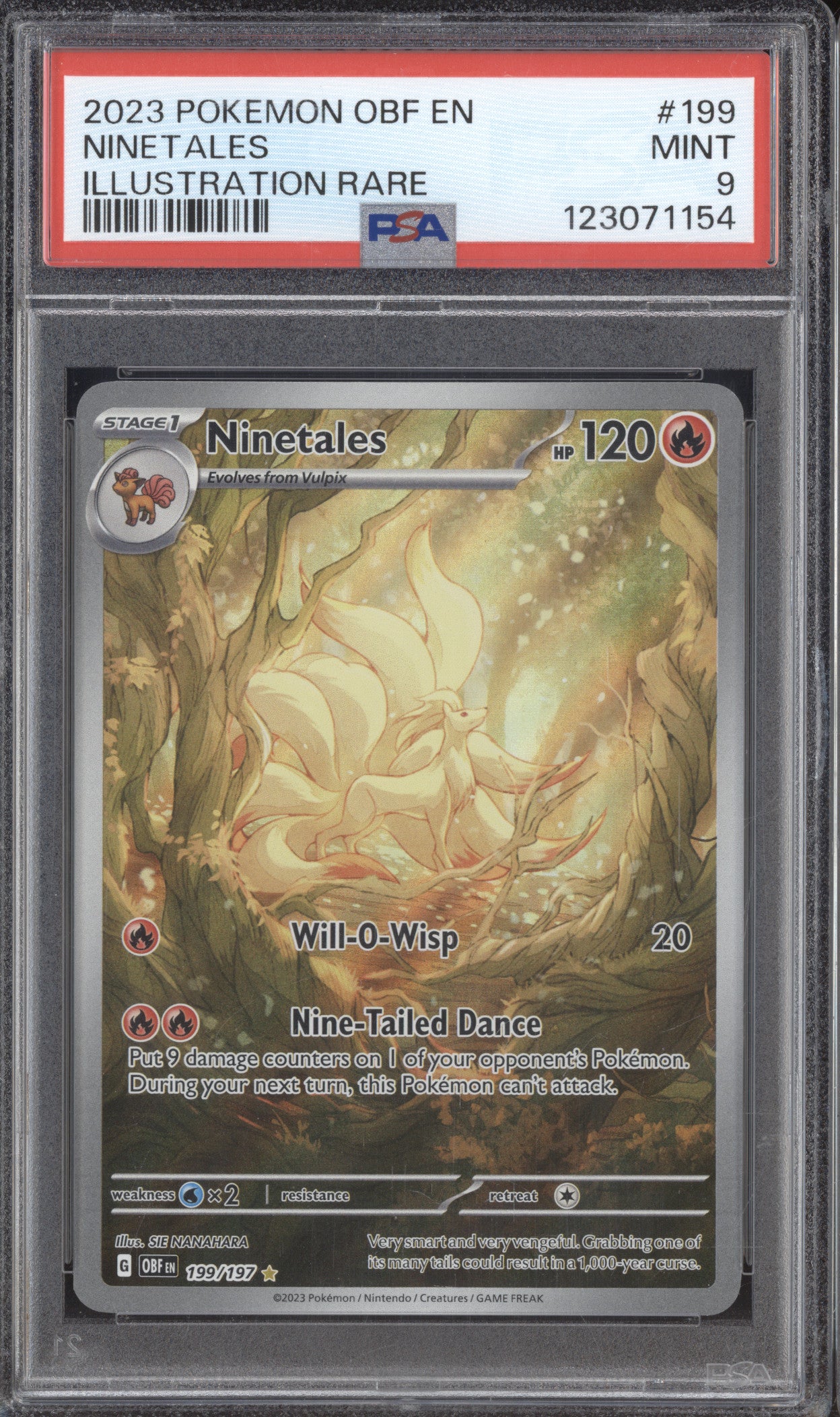 Ninetales 2023 Pokemon Obsidian Flames 199/197 Illustration Rare PSA 9