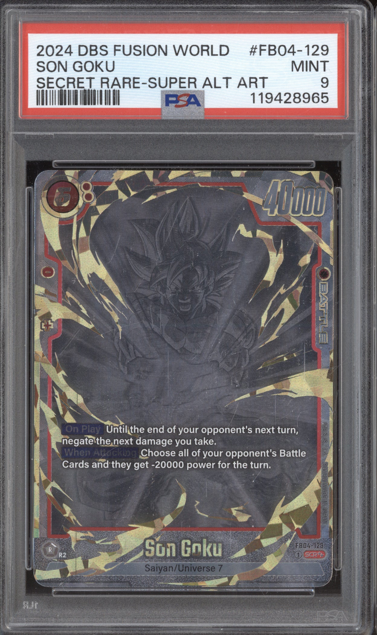 Son Goku DBS Fusion World Ultra Limit FB04-129 Secret Rare Super Alt Art PSA 9