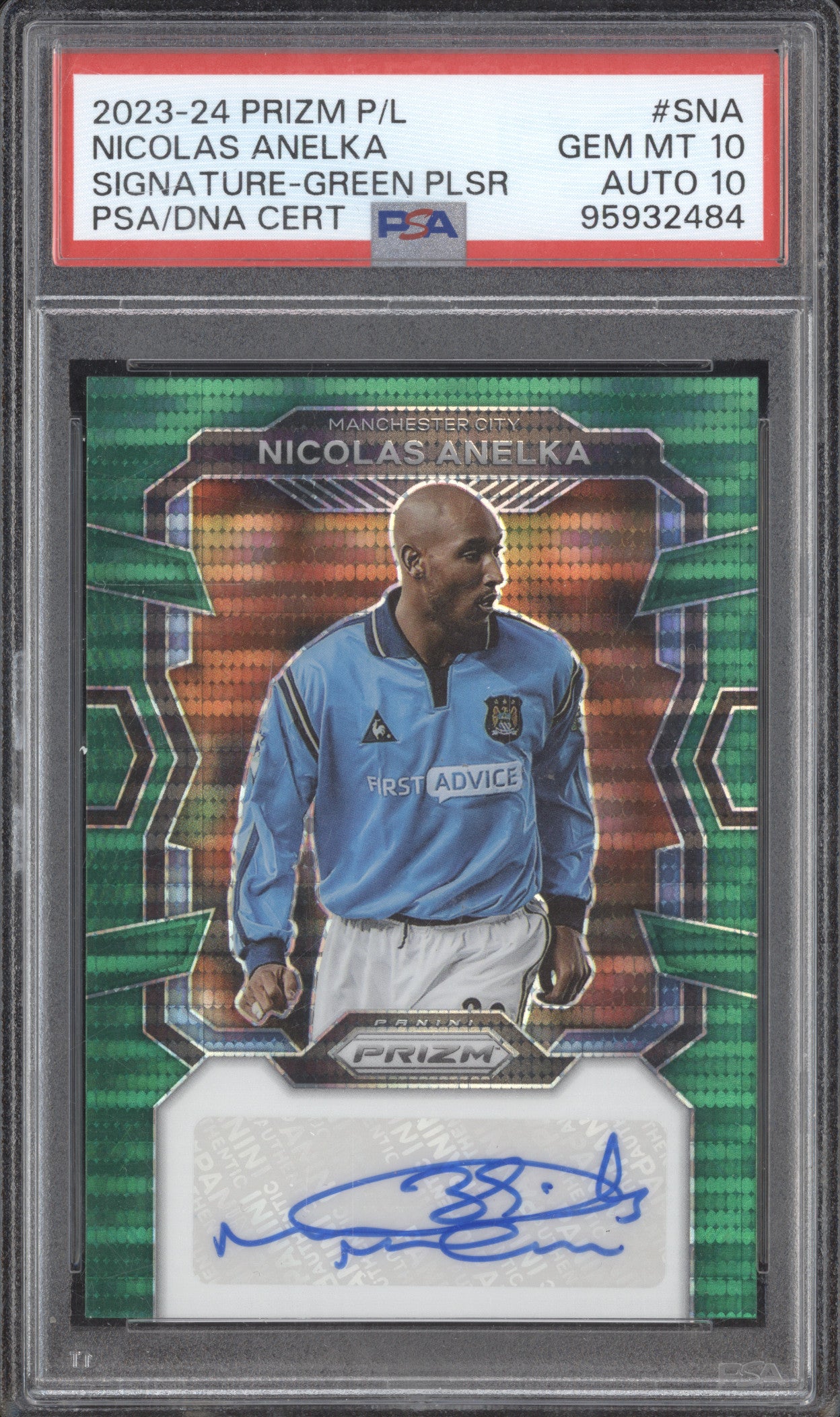 Nicolas Anelka 2023-24 0 Prizm PL S-NA Signature Green Pulsar PSA 10/10