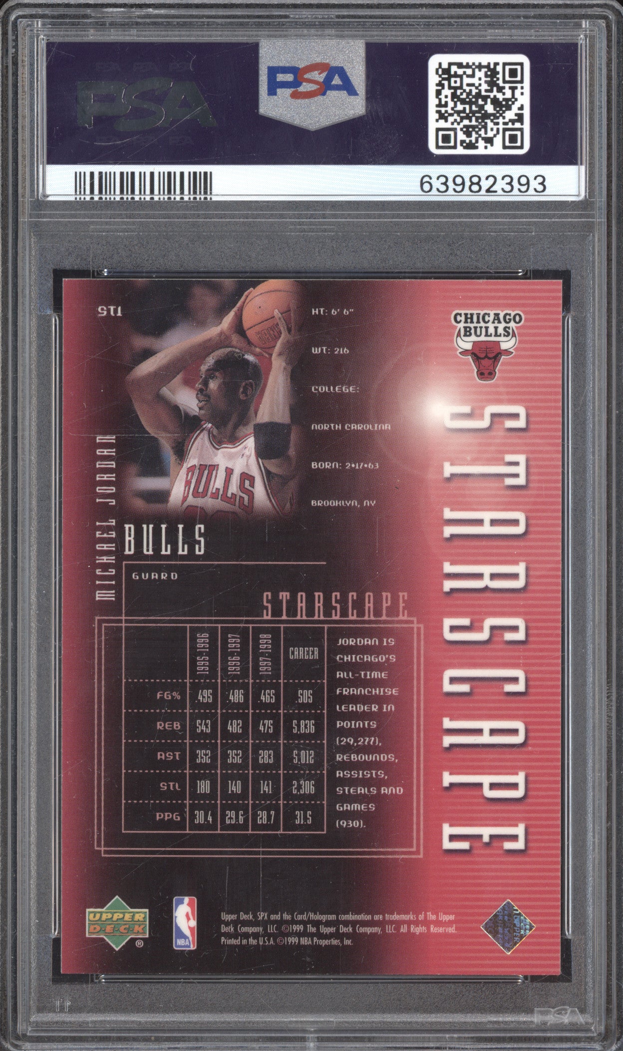 Michael Jordan 1999-00 Upper Deck SPx ST1 Starscape PSA 9