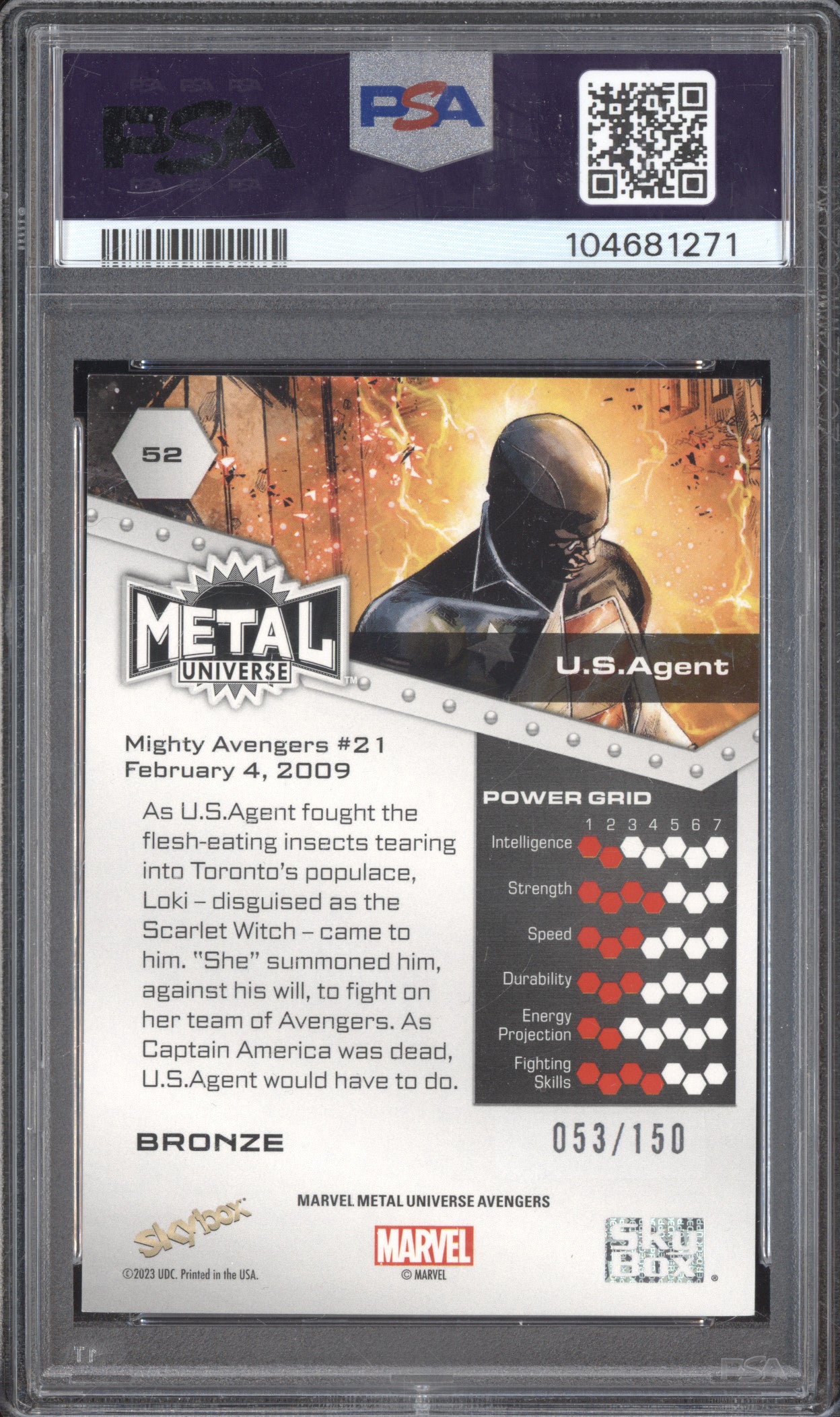 U.S. Agent 2024 Skybox Metal Universe 52 Bronze FX 53/150 PSA 8
