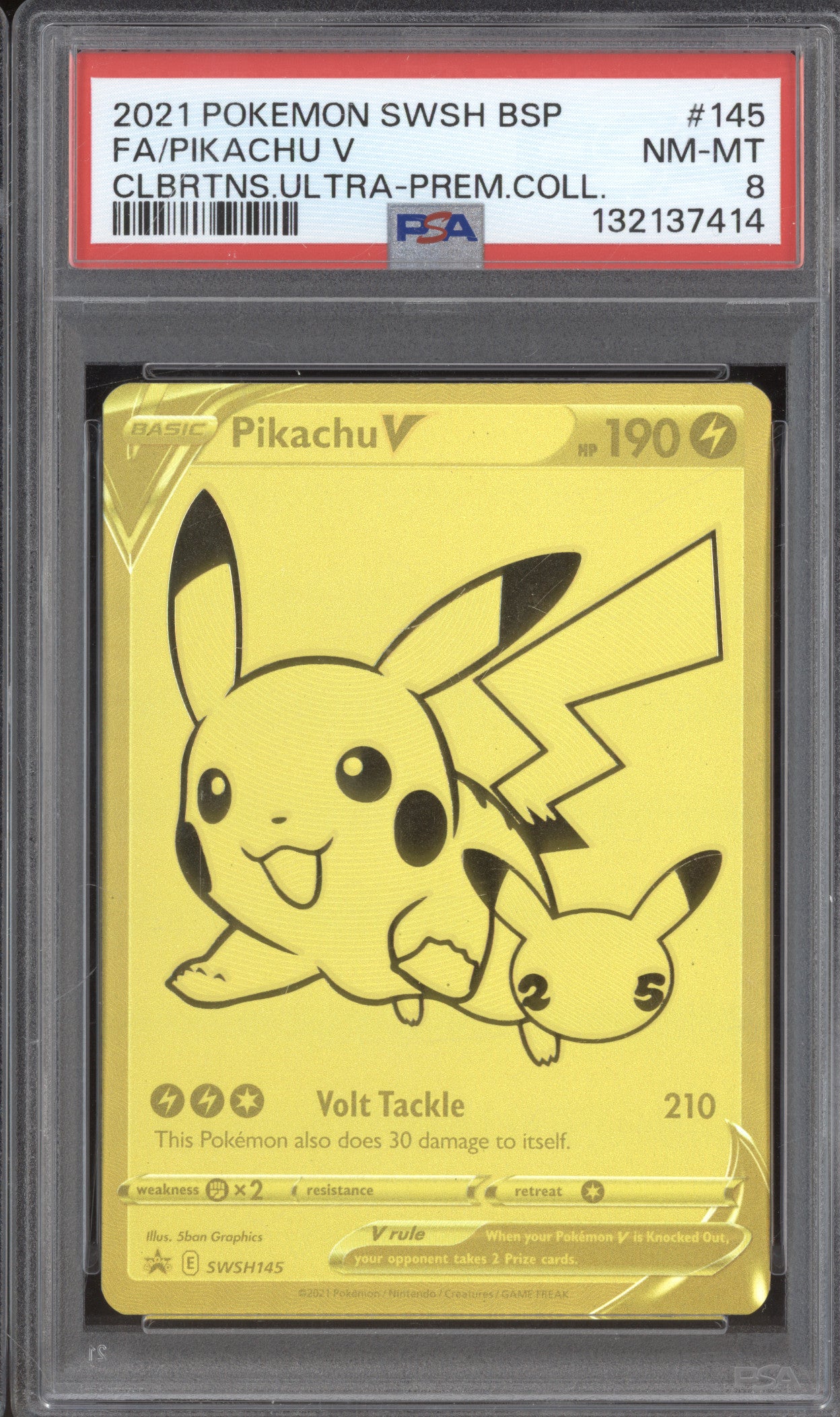 2021 Pokemon Celebrations SWSH145 Pikachu V Gold PSA 8
