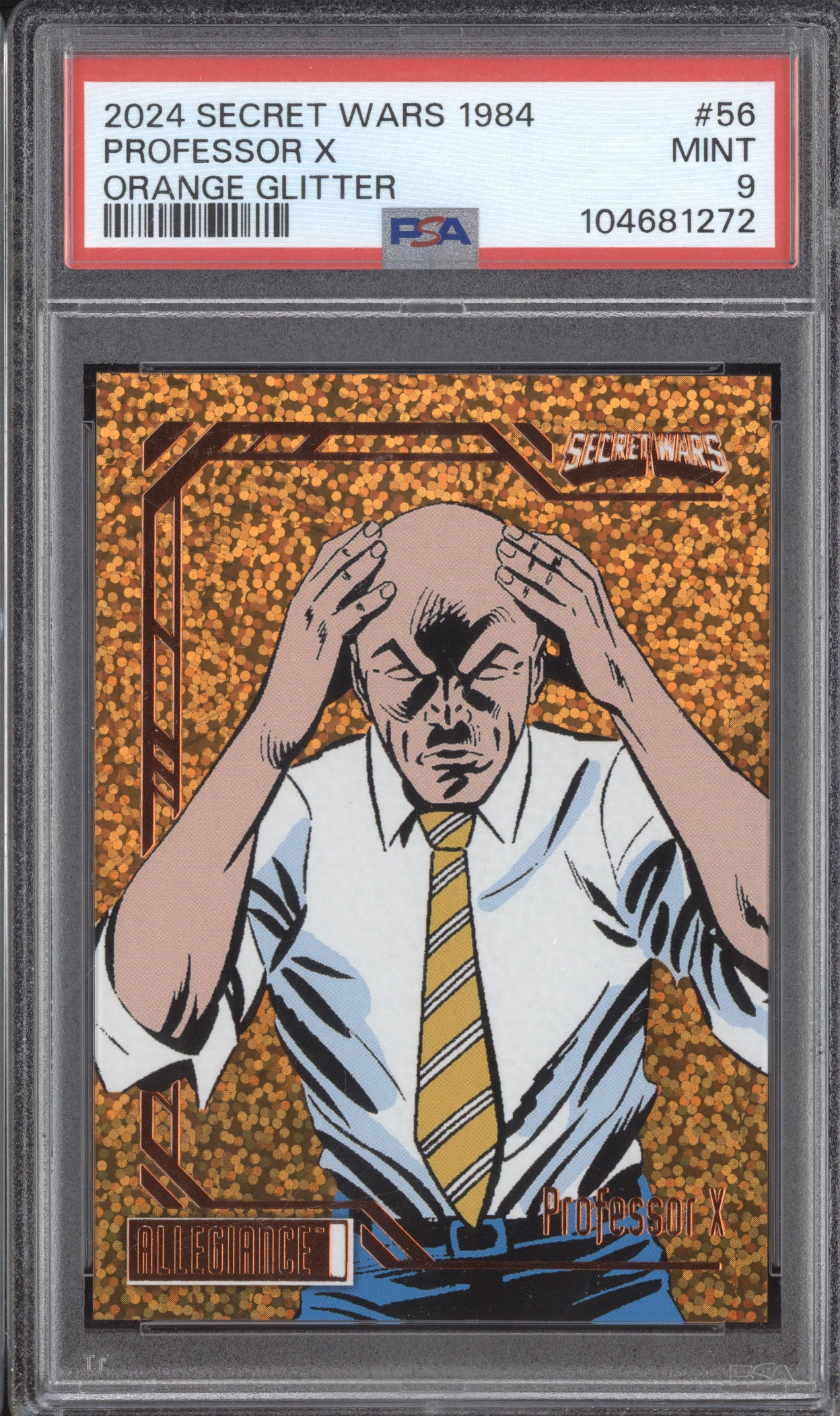 Professor X 2024 Upper Deck Secret Wars 1984 56 Orange Glitter 139/199 PSA 9