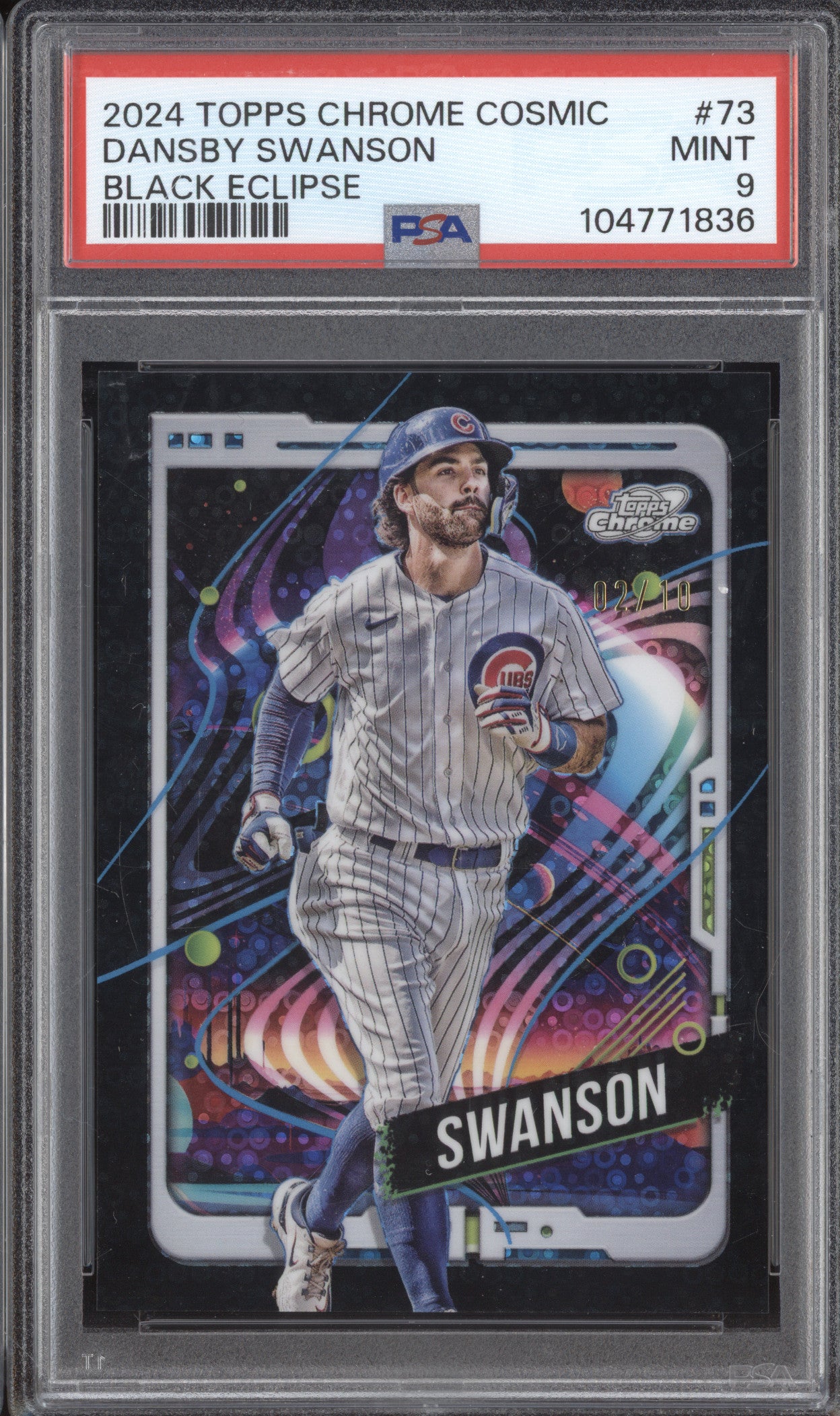 Dansby Swanson 2024 Topps Cosmic Chrome 73 Black Eclipse 2/10 PSA 9