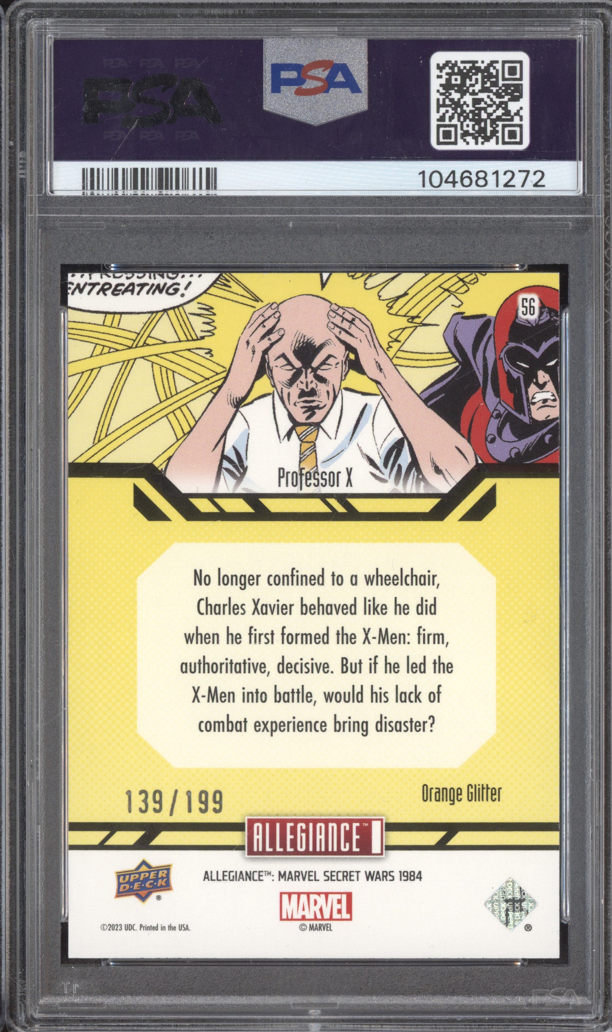 Professor X 2024 Upper Deck Secret Wars 1984 56 Orange Glitter 139/199 PSA 9