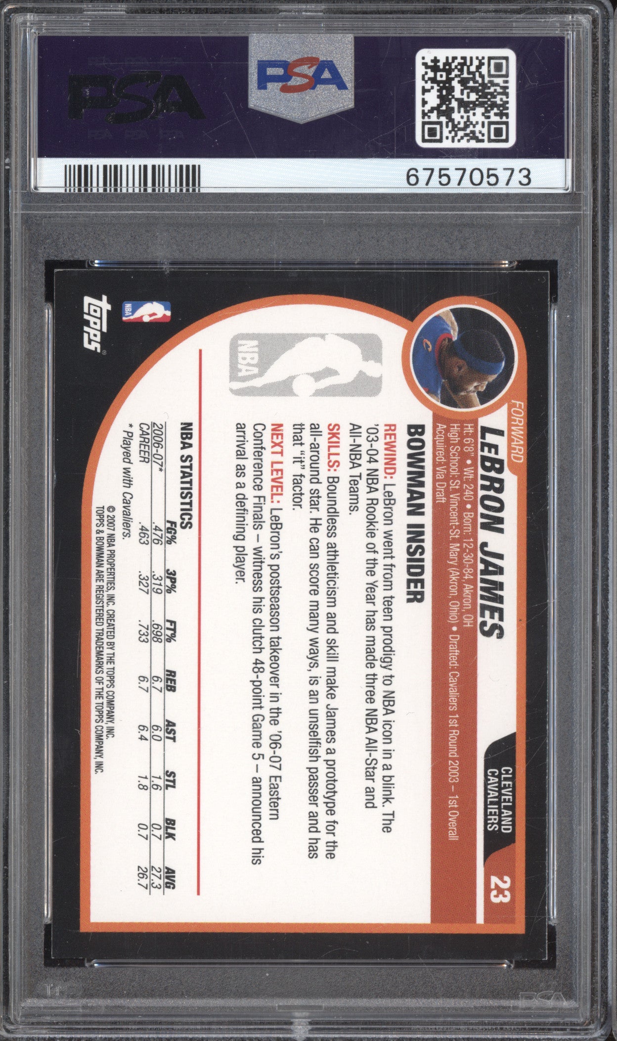 LeBron James 2007-08 Bowman 23 PSA 9