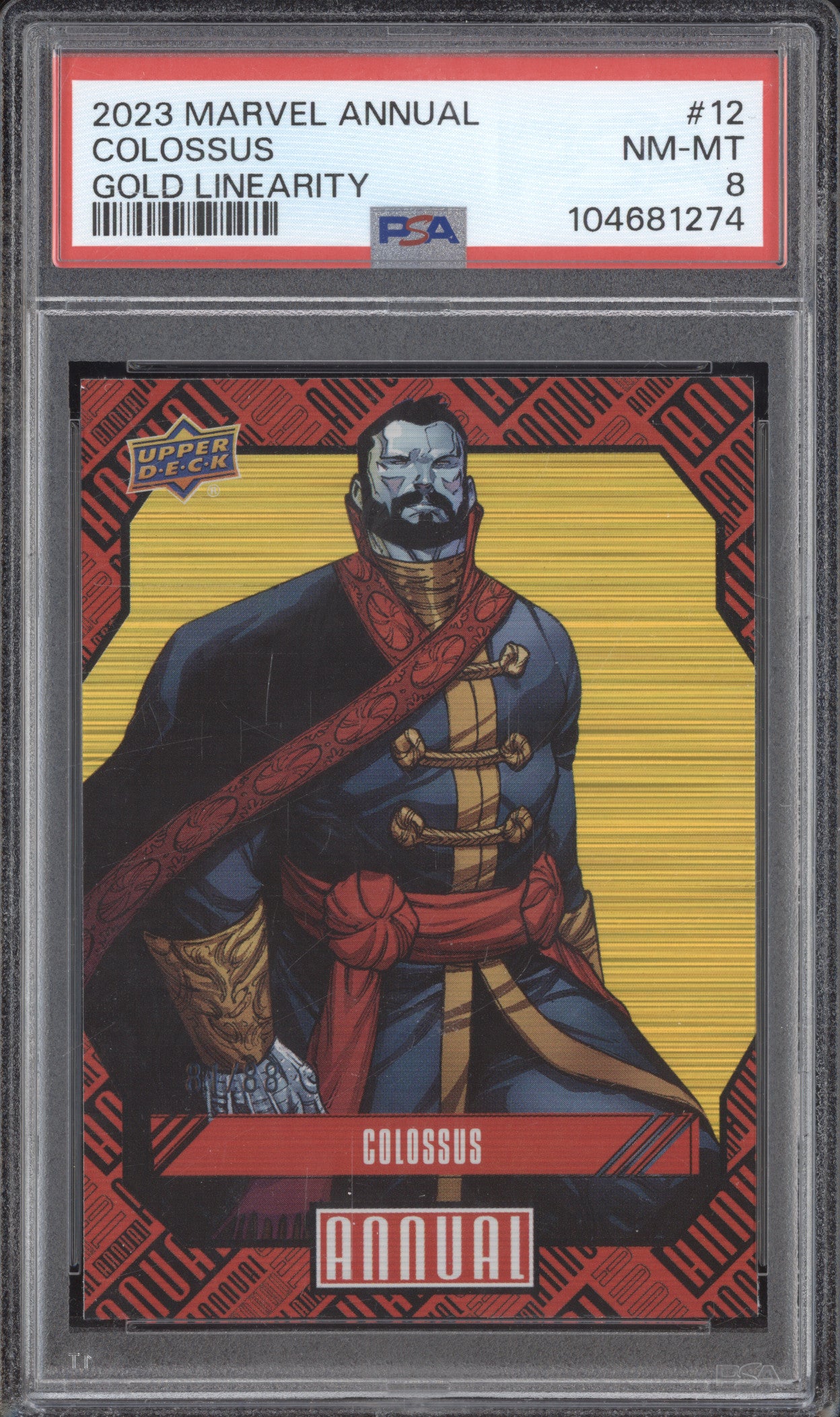 Colossus 2023 Upper Deck Marvel Annual 12 Gold Linearity 81/88 PSA 8