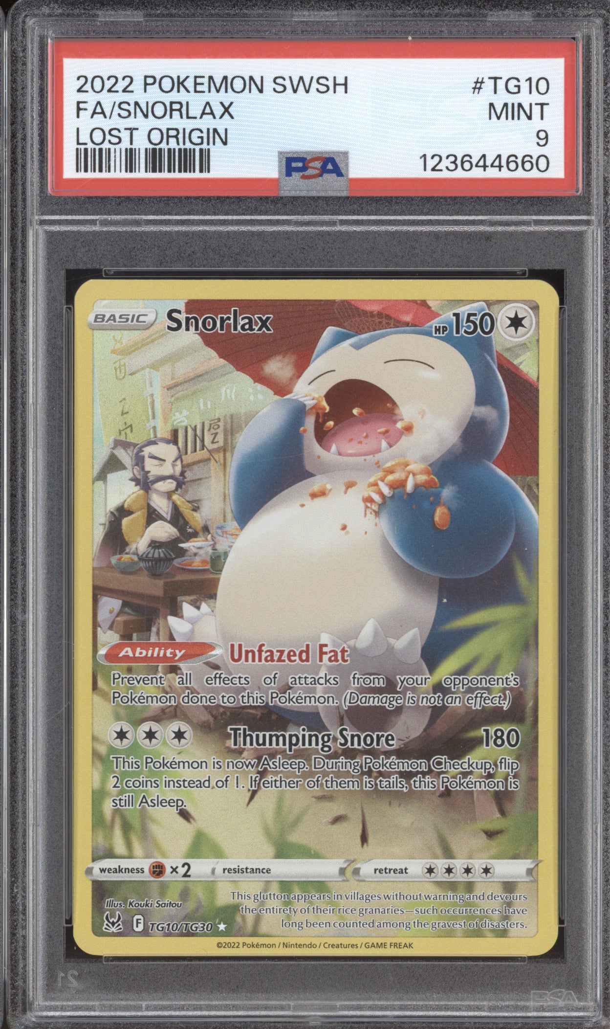 2022 Pokemon Lost Origin TG10 Snorlax Full Art PSA 9