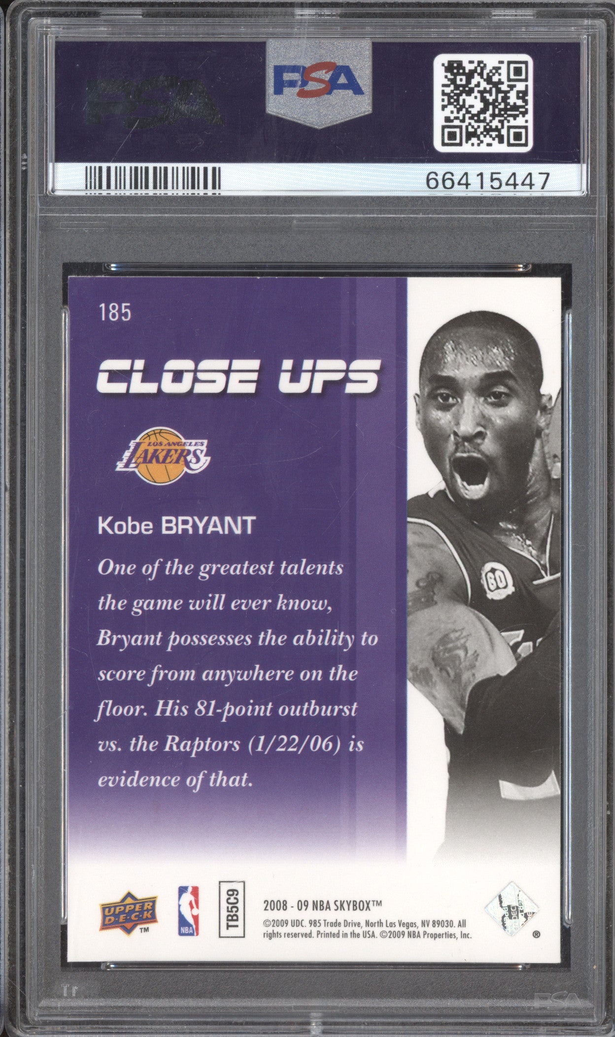 Kobe Bryant 2008-09 Skybox 185 PSA 8