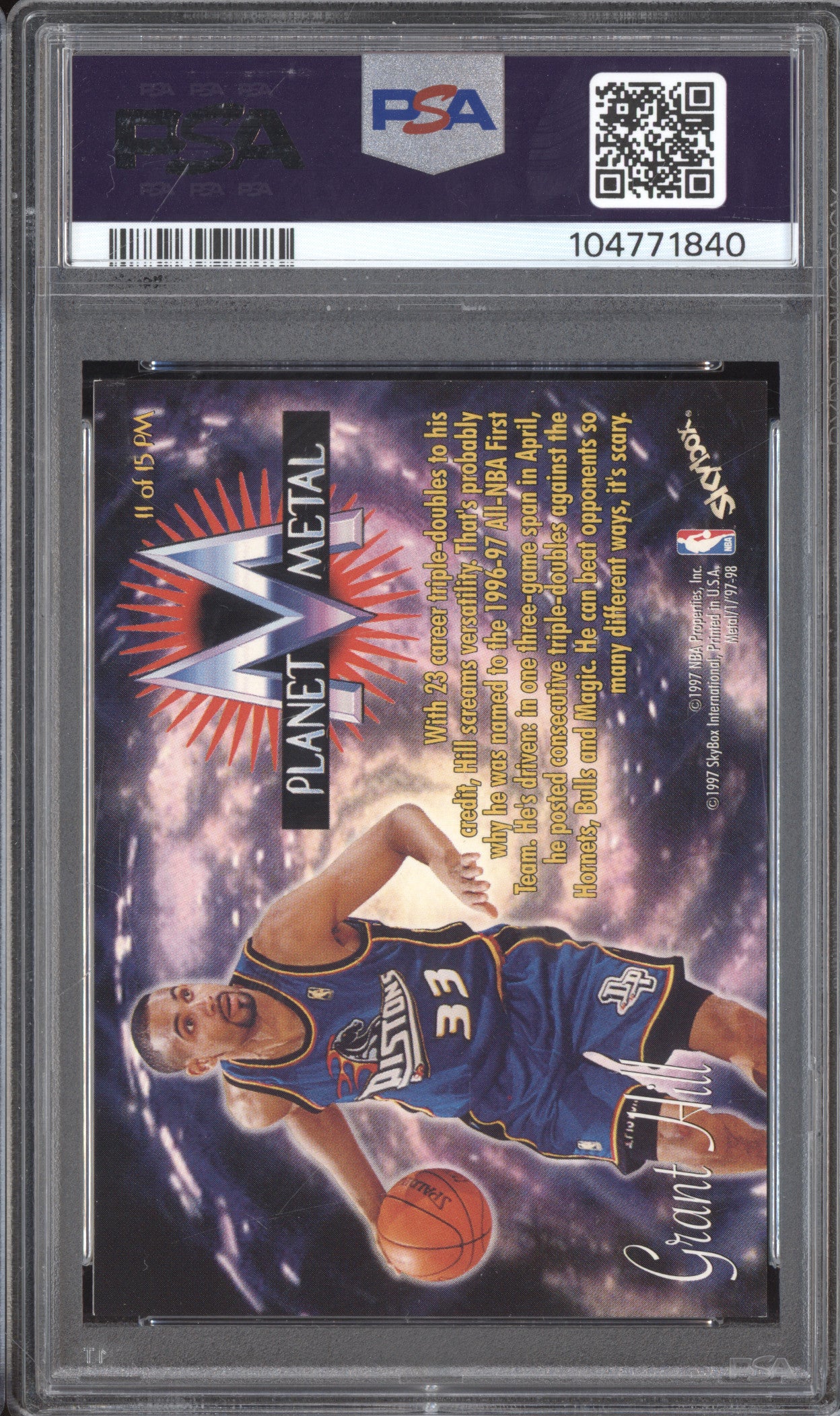 Grant Hill 1997-98 Skybox Metal Universe 11 Planet Metal PSA 7