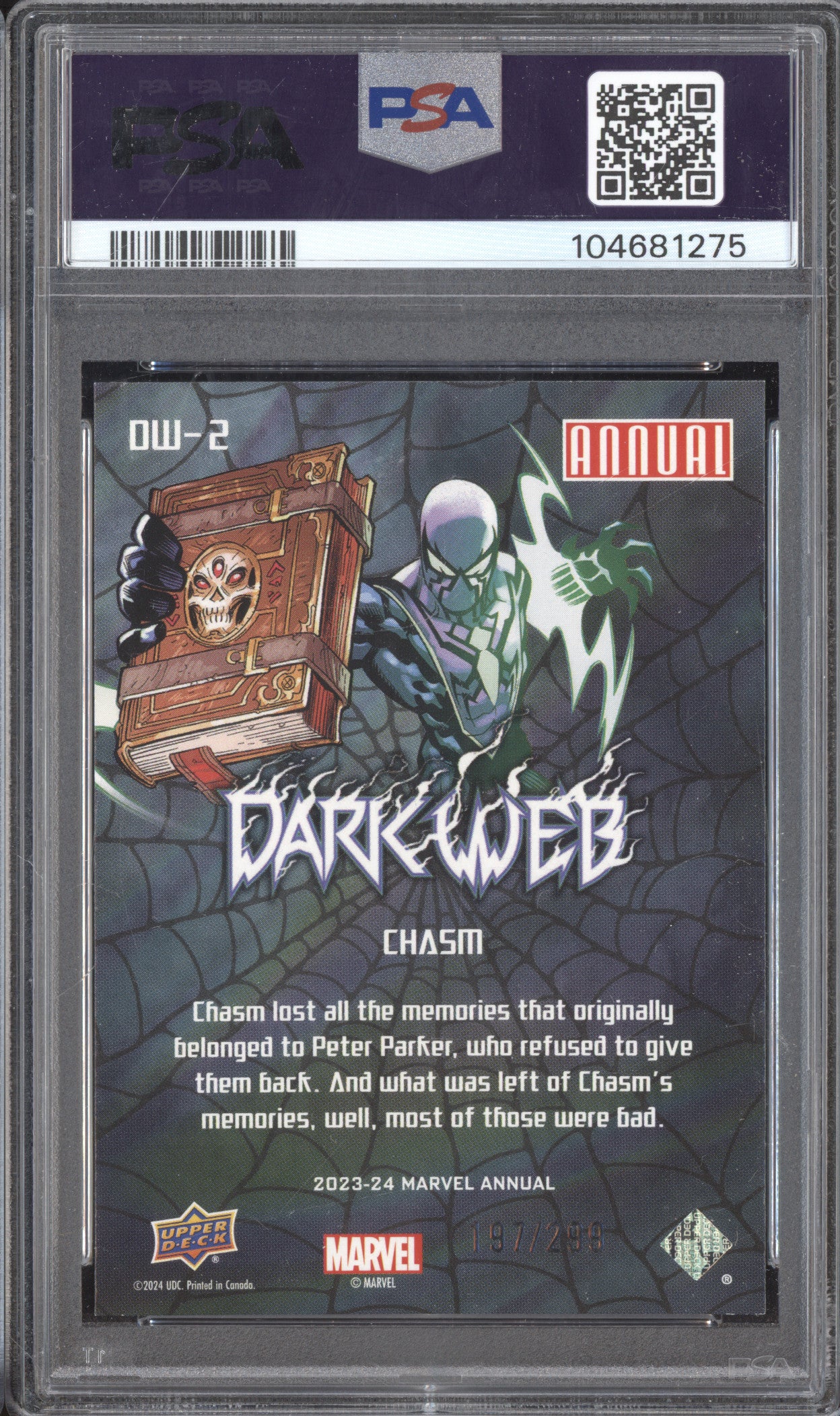 Chasm 2023 Upper Deck Marvel Annual DW-2 Dark Web Turquoise 197/299 PSA 8