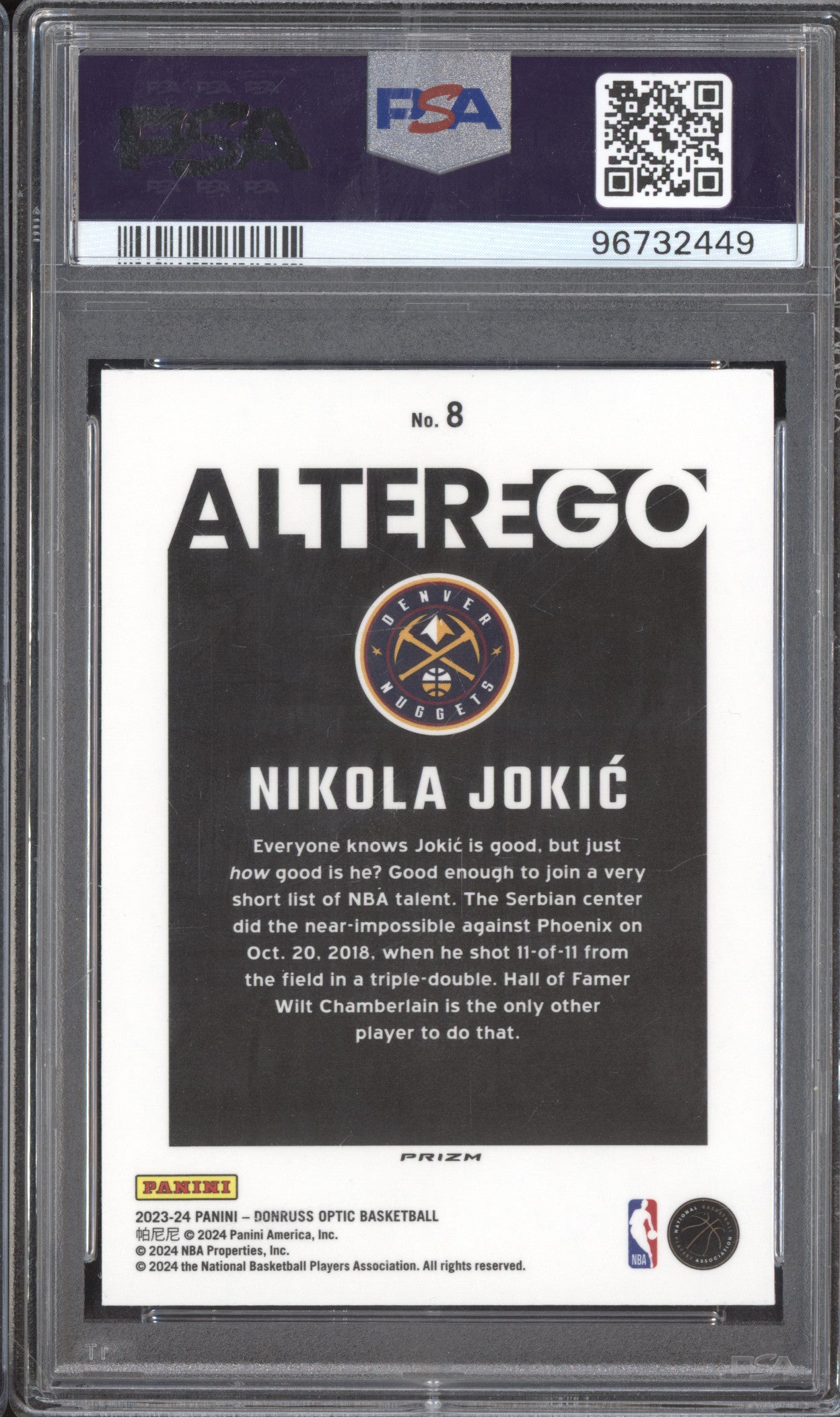 Nikola Jokic 2023-24 0 Donruss Optic 8 Alter Ego PSA 10