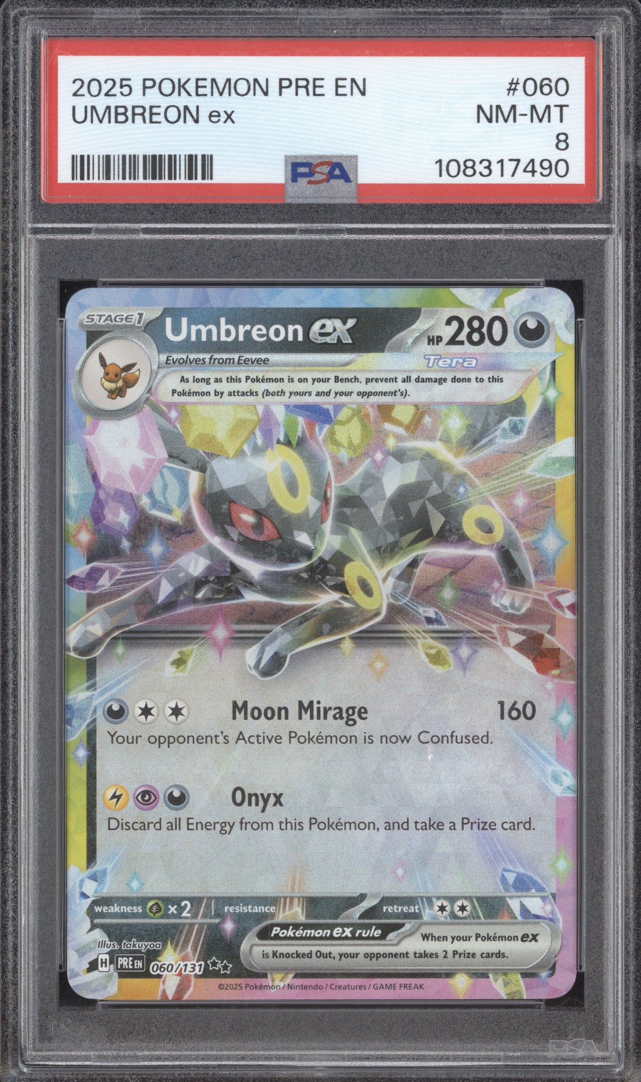 Umbreon ex 2025 Pokemon Prismatic Evolutions 060/131 Ultra Rare PSA 8