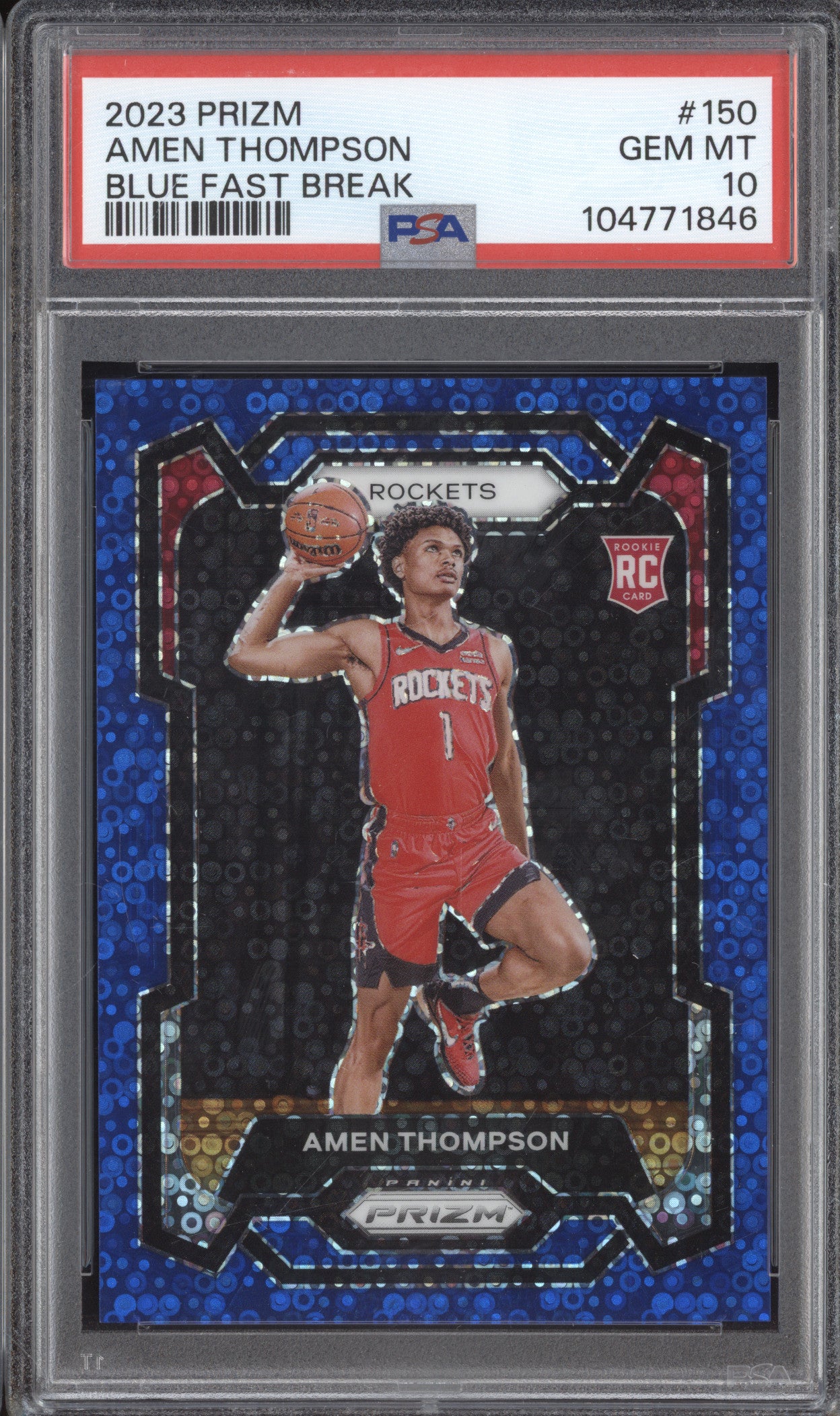 Amen Thompson 2023-24 Panini Prizm 150 Blue Fast Break RC 46/150 PSA 10
