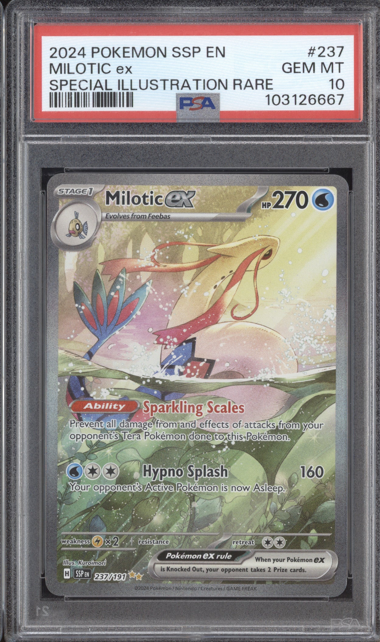 Milotic ex 2024 Pokemon Surging Sparks 237/191 Special Illustration Rare PSA 10