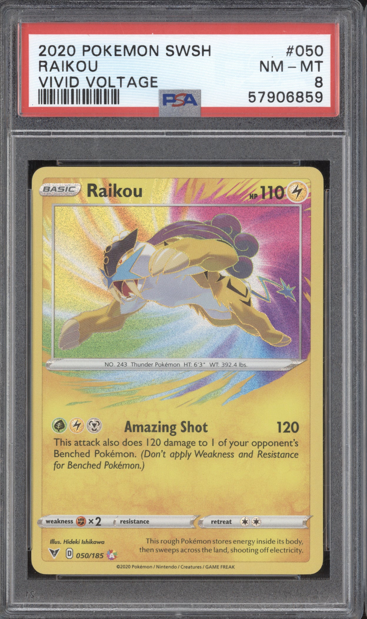 Raikou 2020 Pokemon Vivid Voltage 050/185 Amazing Rare PSA 8