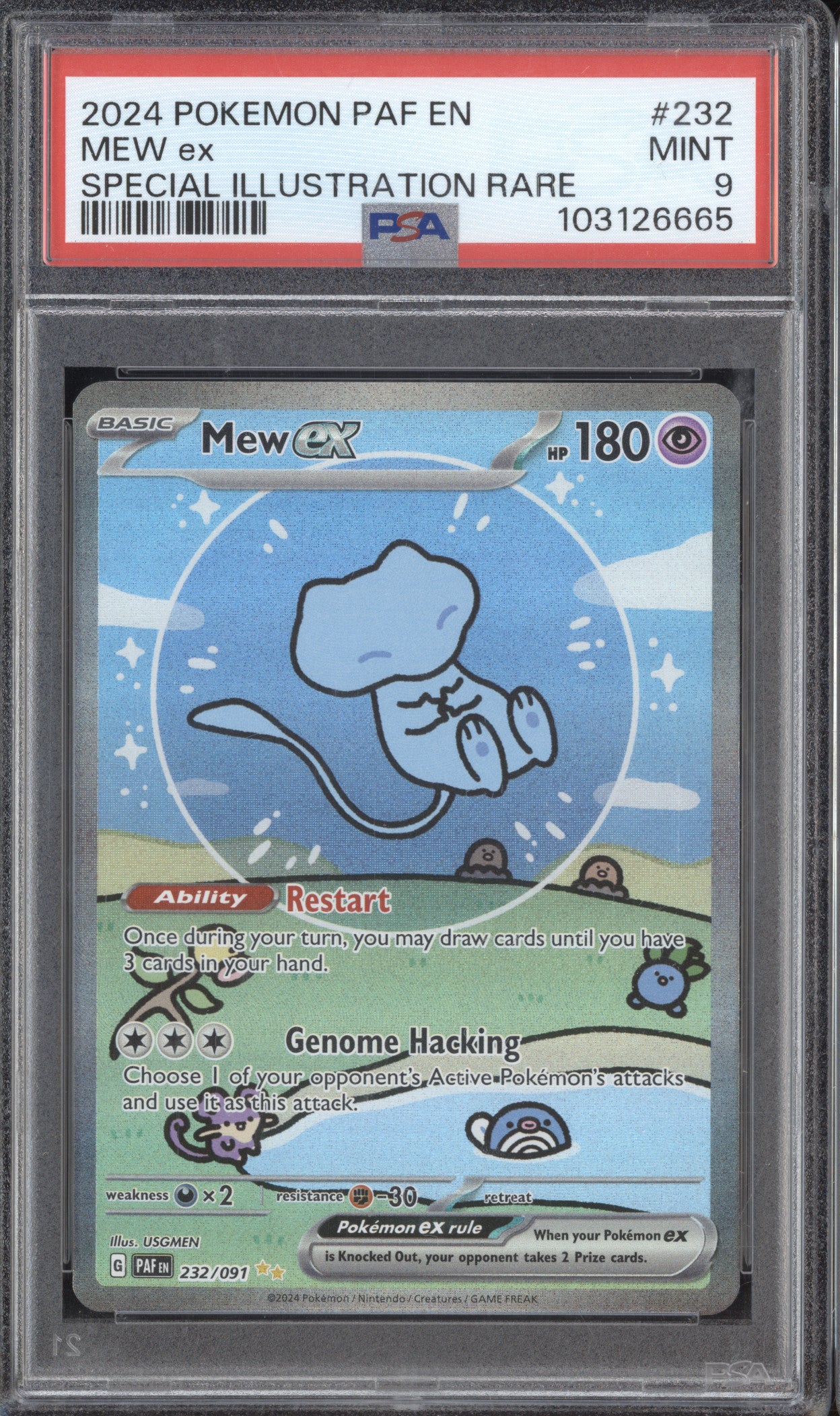 Mew ex 2024 Pokemon Paldean Fates 232/091 Special Illustration Rare PSA 9