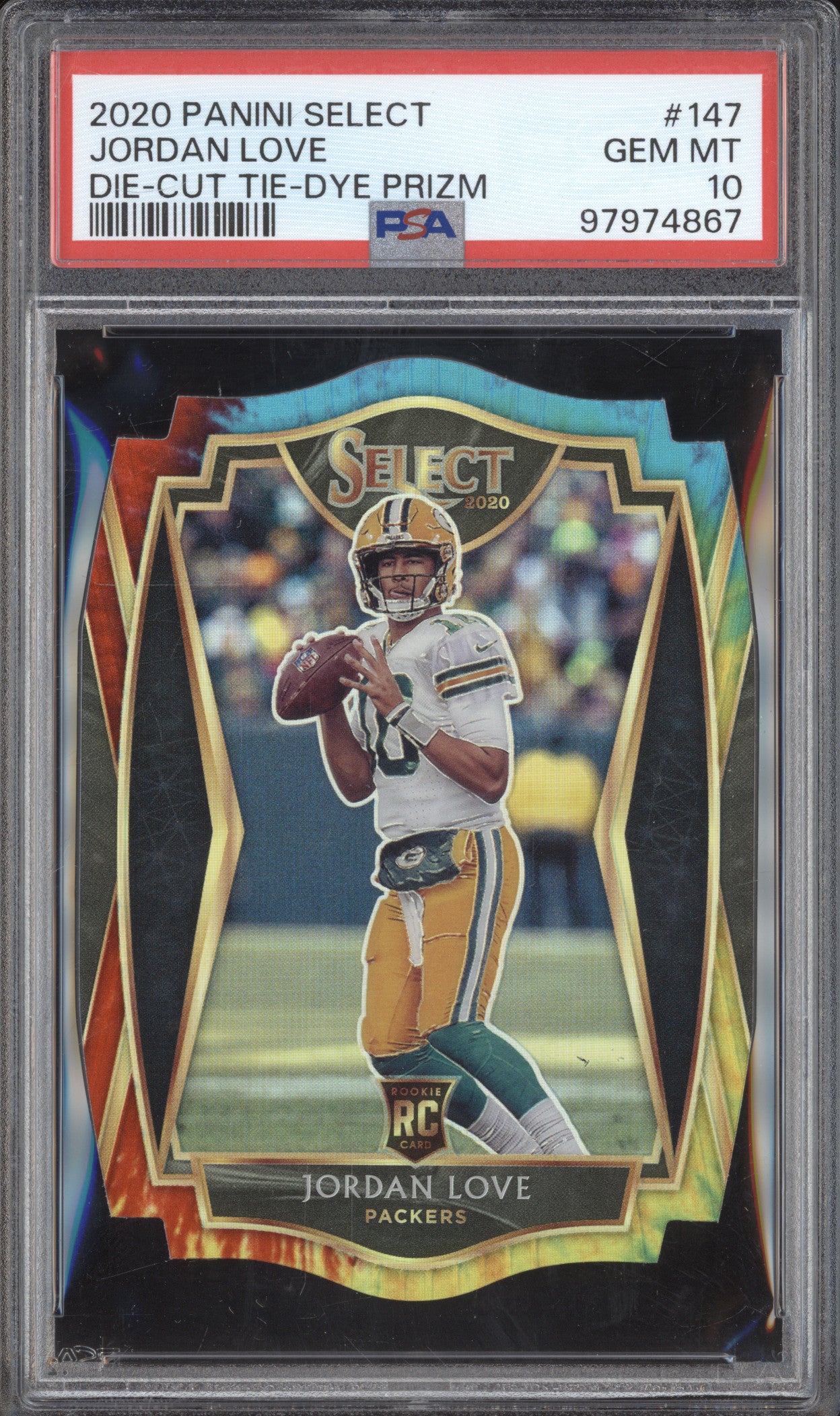 Jordan Love 2020 Panini Select 147 Tie Dye Die Cut RC 24/25 PSA 10