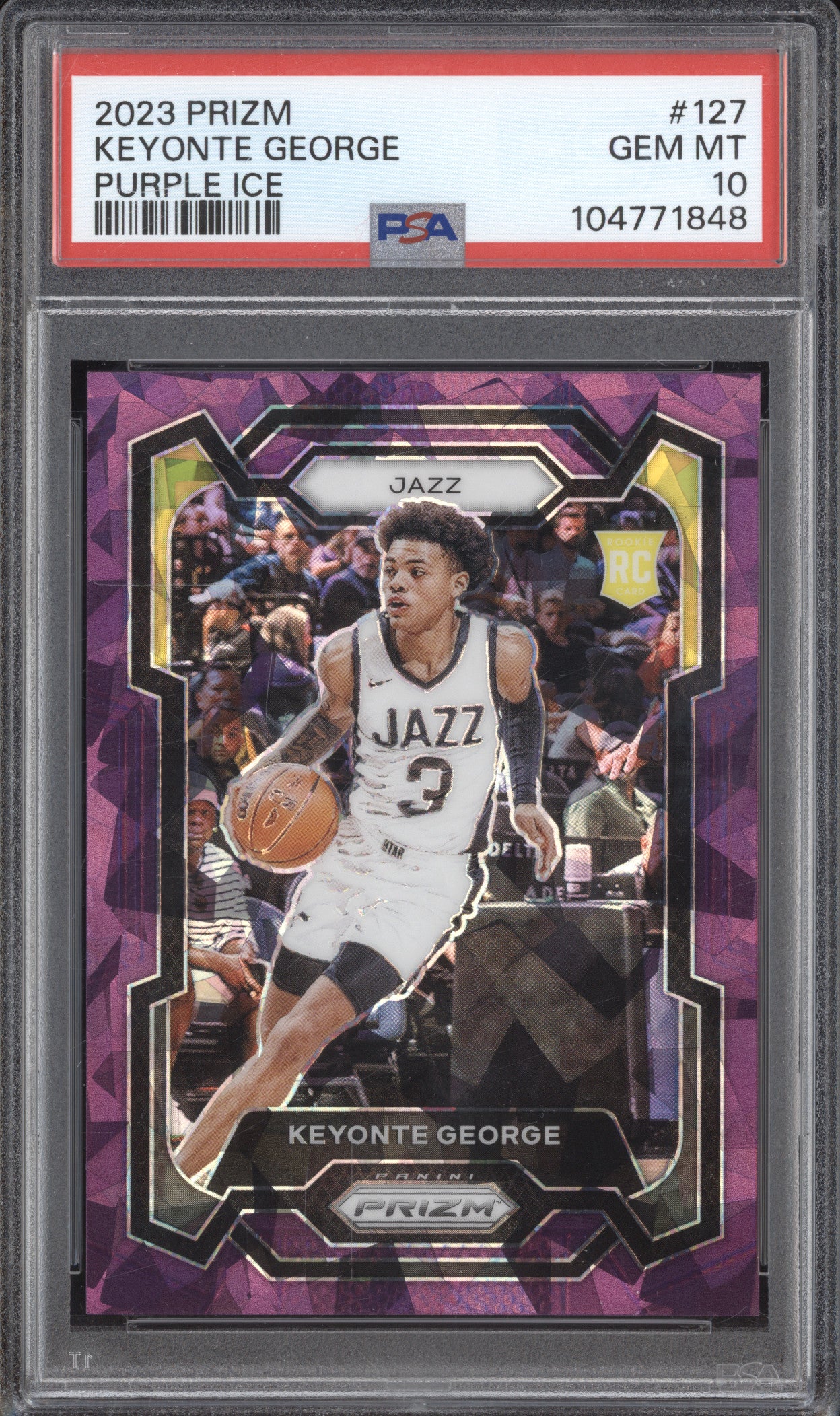 Keyonte George 2023-24 Panini Prizm 127 Purple Ice RC 3/149 PSA 10