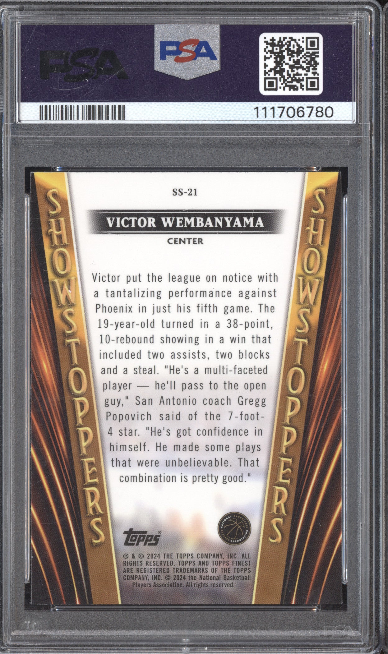 Victor Wembanyama 2023-24 Topps Finest SS21 Showstoppers RC PSA 10