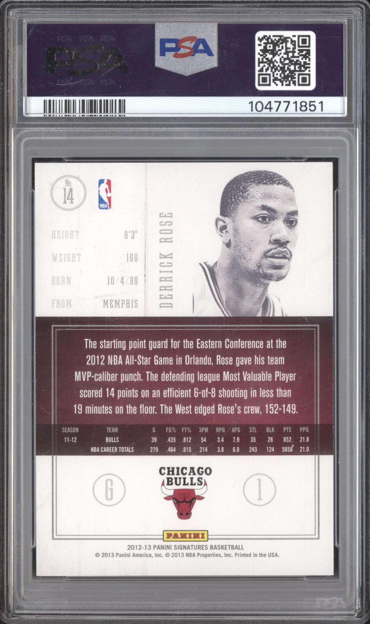 Derrick Rose 2012-13 Panini Signatures 14 Chase Stars 11/25 PSA 8