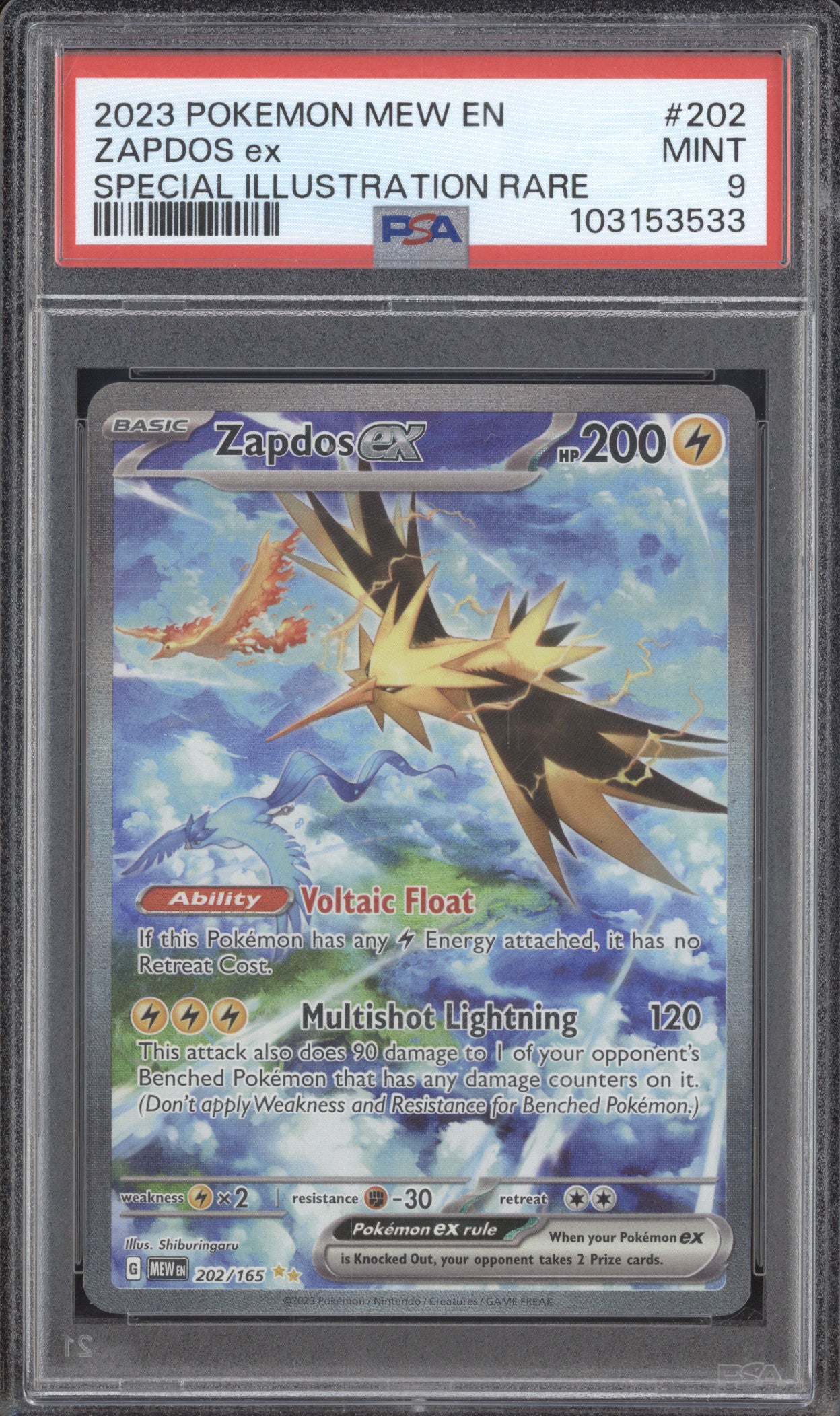 Zapdos ex 2023 Pokemon 151 202/165 Special Illustration Rare PSA 9