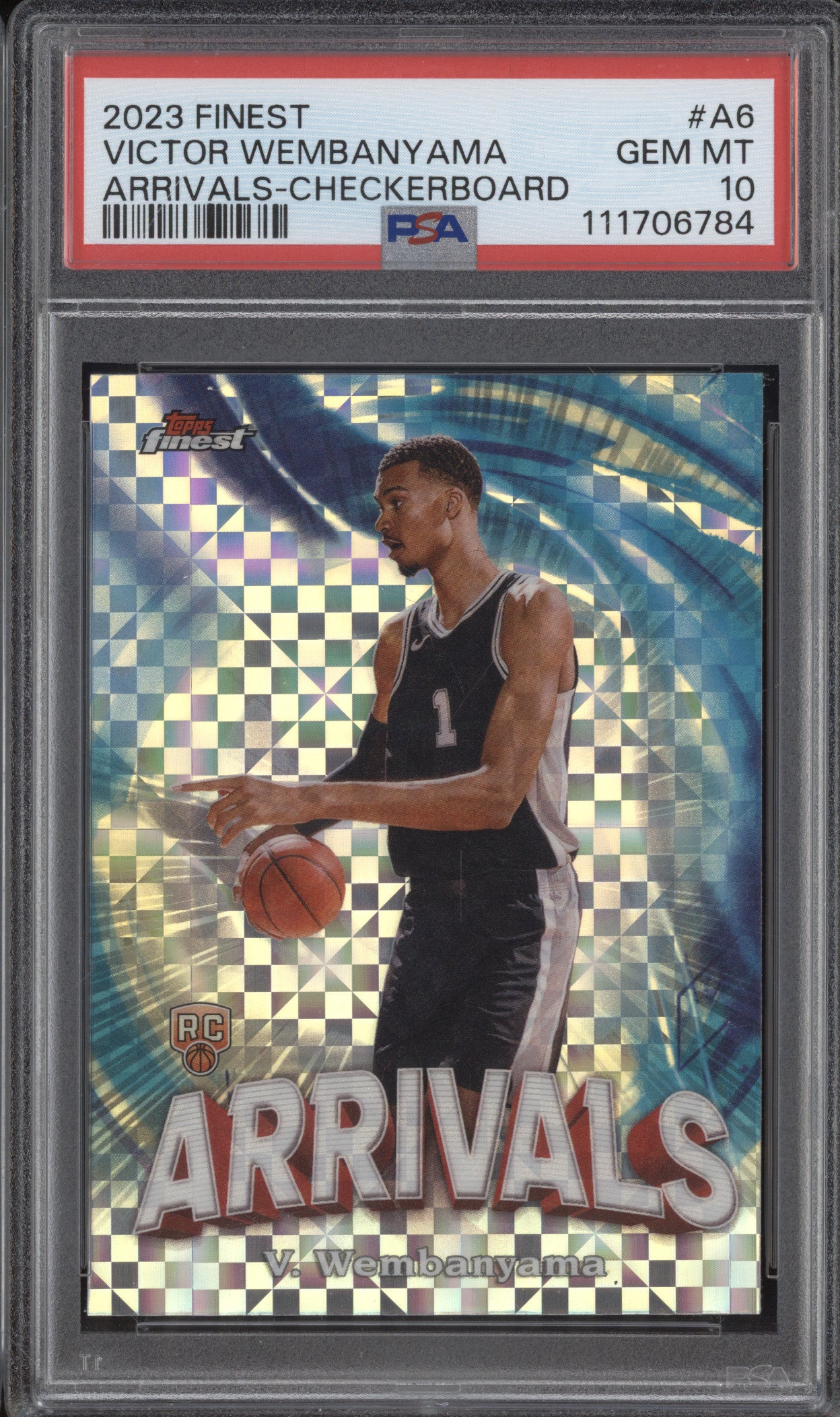 Victor Wembanyama 2023-24 Topps Finest A6 Arrivals Checkerboard RC PSA 10