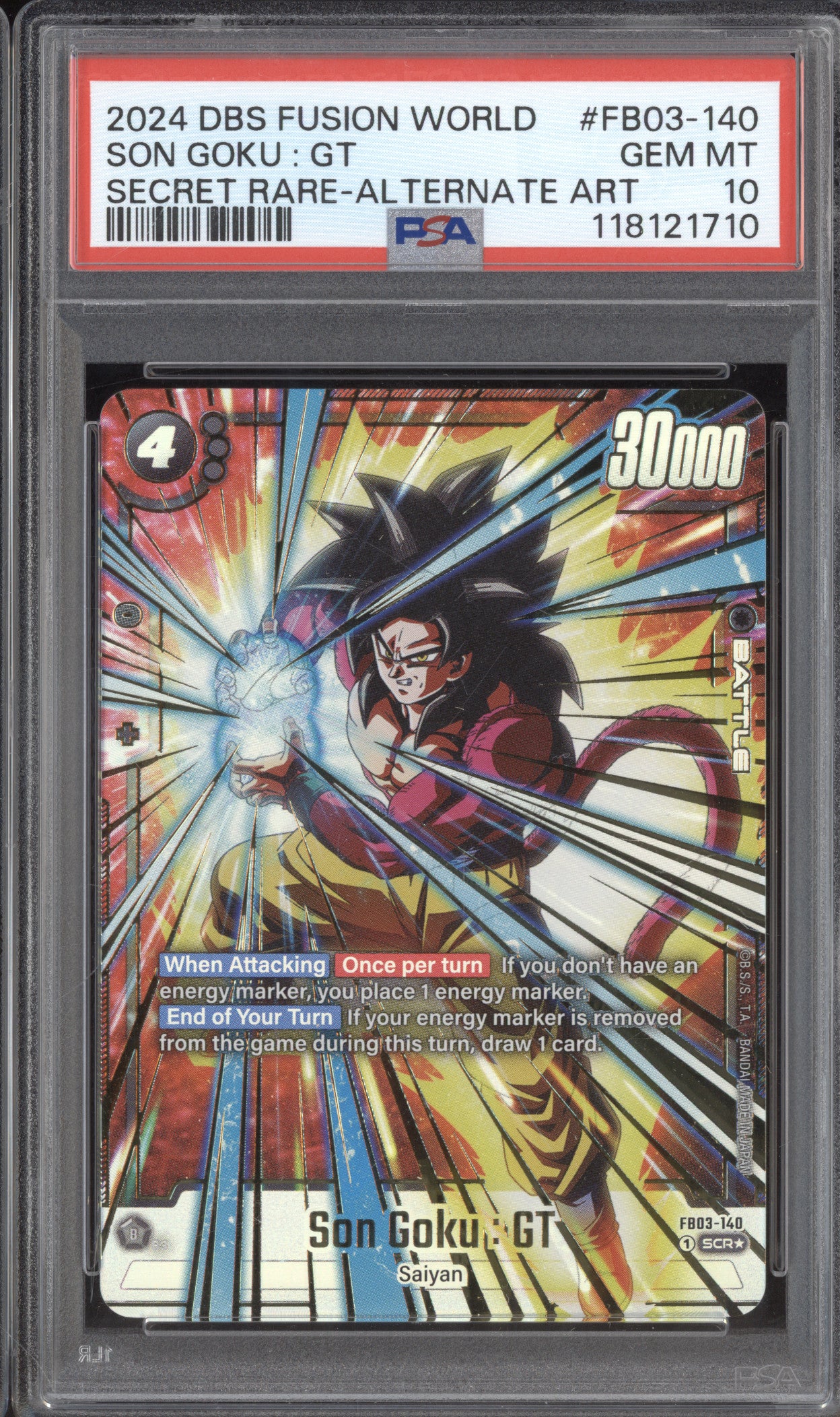 Son Goku : GT 2024 DBS Fusion World Raging Roar 140 Secret Rare Alt Art PSA 10