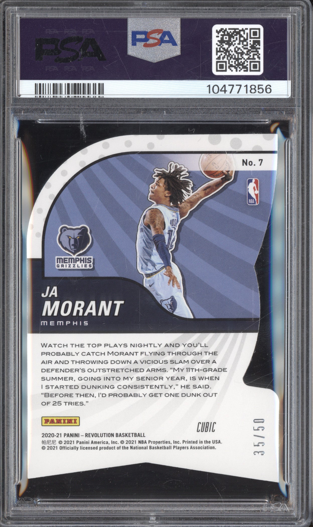 Ja Morant 2020-21 Panini Revolution 7 Liftoff Cubic 35/50 PSA 9