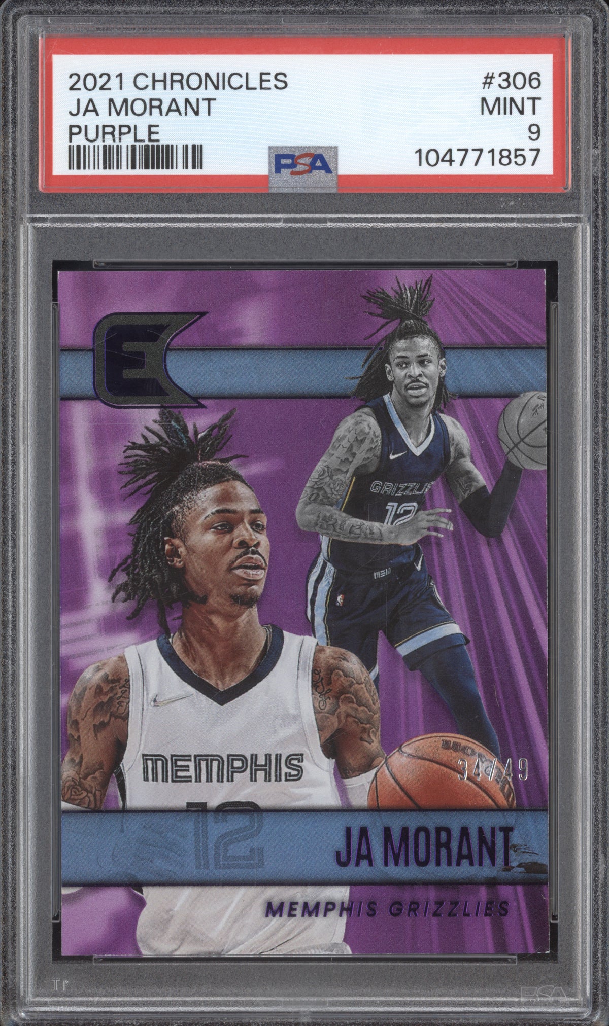 Ja Morant 2021-22 Panini Chronicles 306 Essentials Purple 34/49 PSA 9