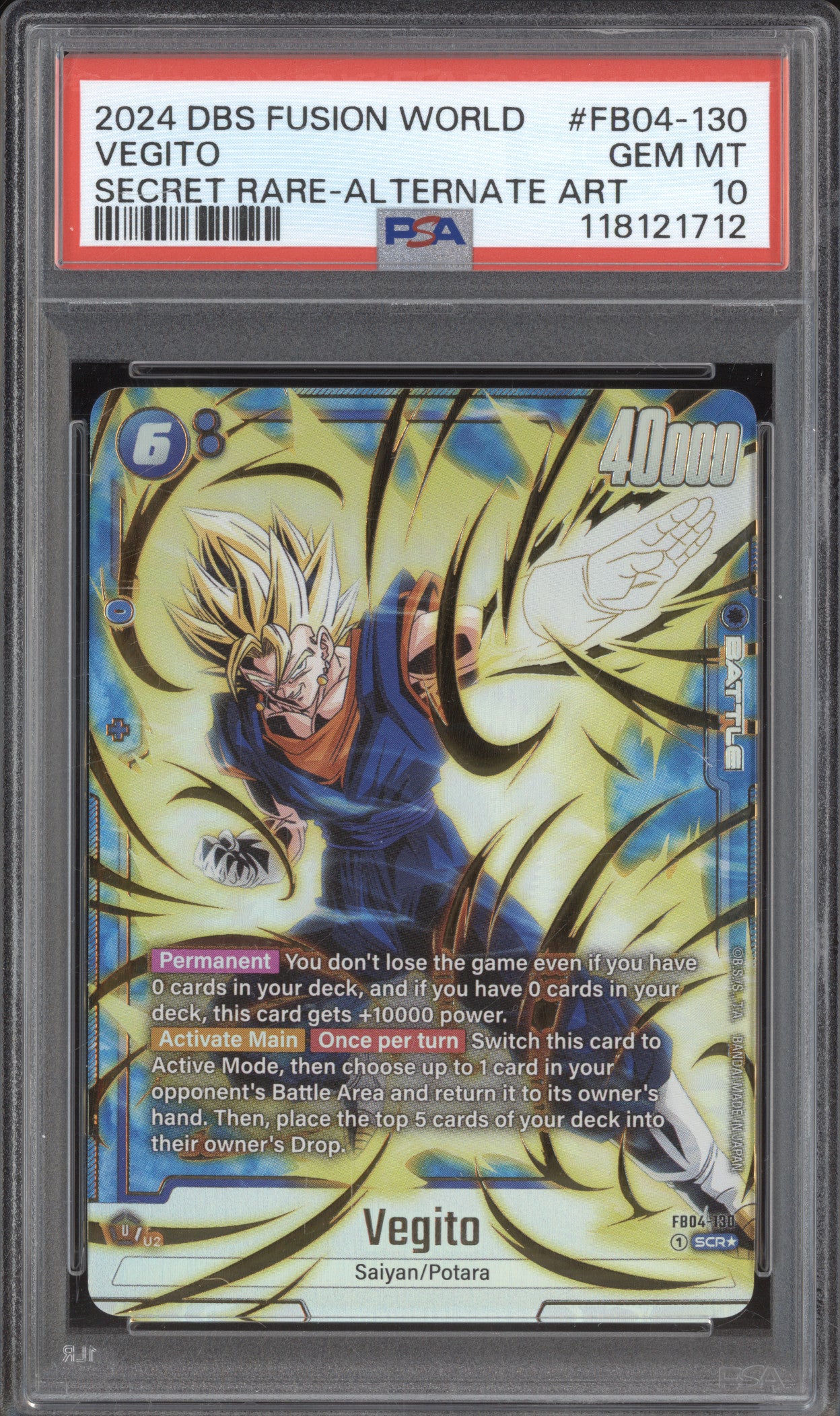 Vegito 2024 DBS Fusion World Ultra Limit FB04-130 Secret Rare Alt Art PSA 10