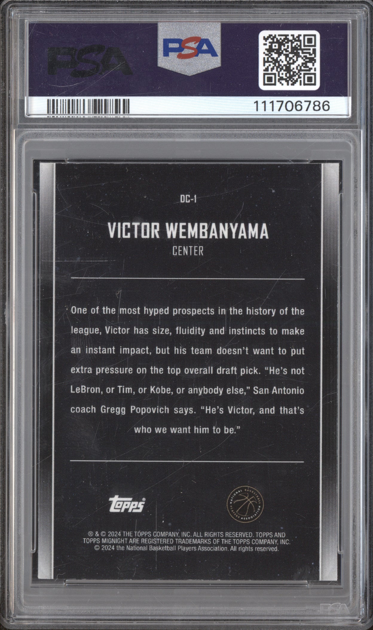 Victor Wembanyama 2023-24 Topps Midnight DC1 Dream Chasers RC PSA 9