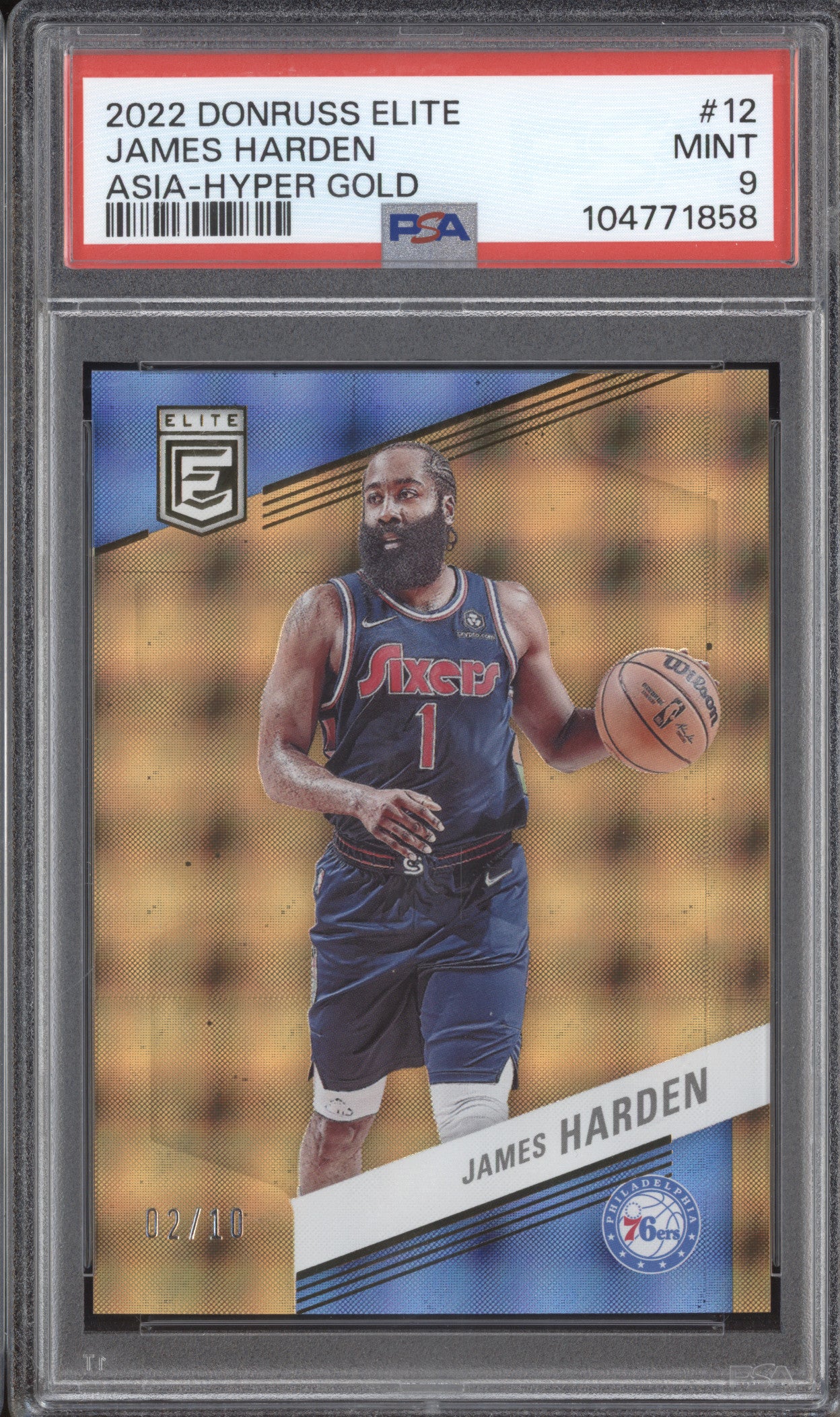 James Harden 2022-23 Panini Donruss Elite 12 Asia Hyper Gold 2/10 PSA 9