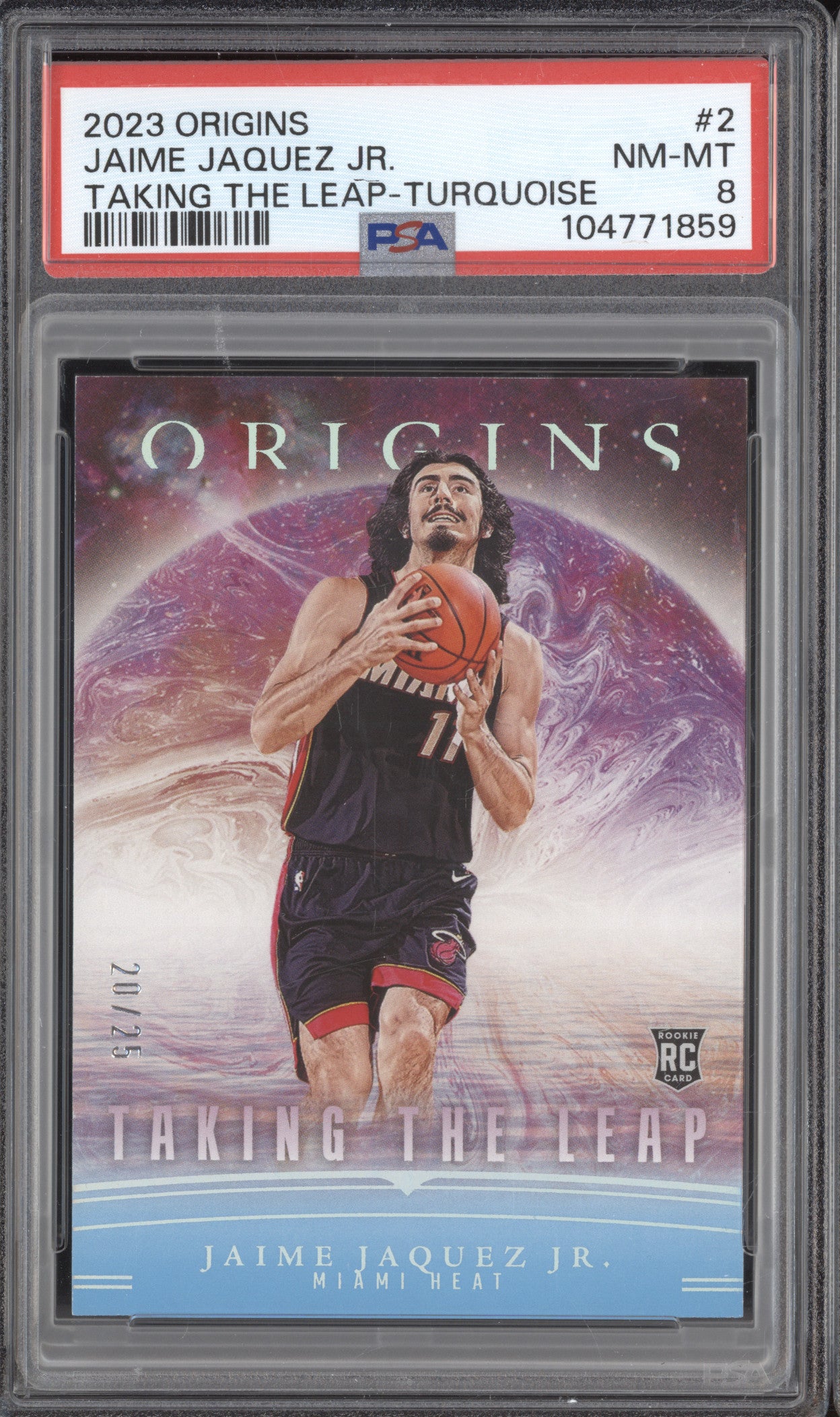 Jaime Jaquez Jr 2023-24 Panini Origins 2 Taking the Leap Turquoise RC /25 PSA 8