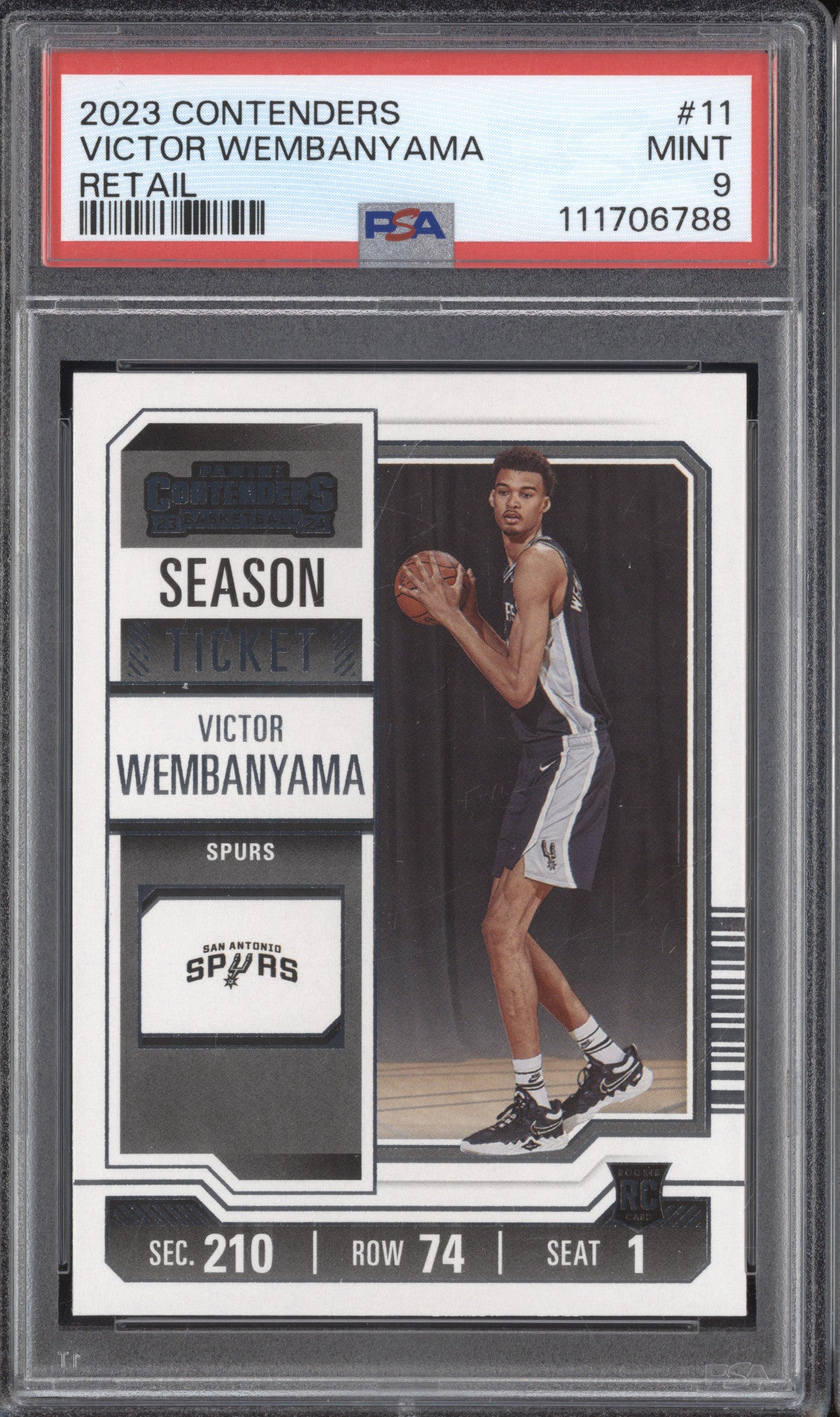 Victor Wembanyama 2023-24 Panini Contenders 11 Retail RC PSA 9